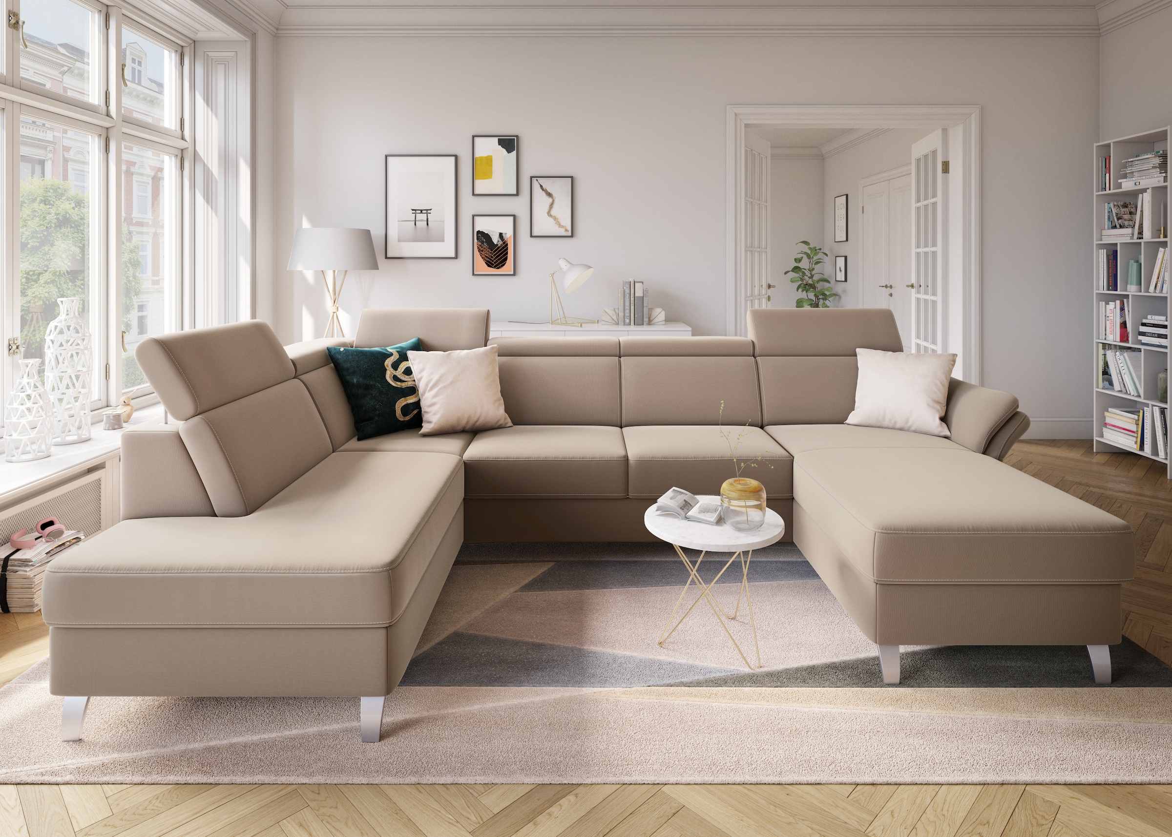 sit&more Wohnlandschaft »Vincenzo U-Form«, inklusive Kopfteilverstellung, wahlweise mit Bettfunktion, Bettkasten