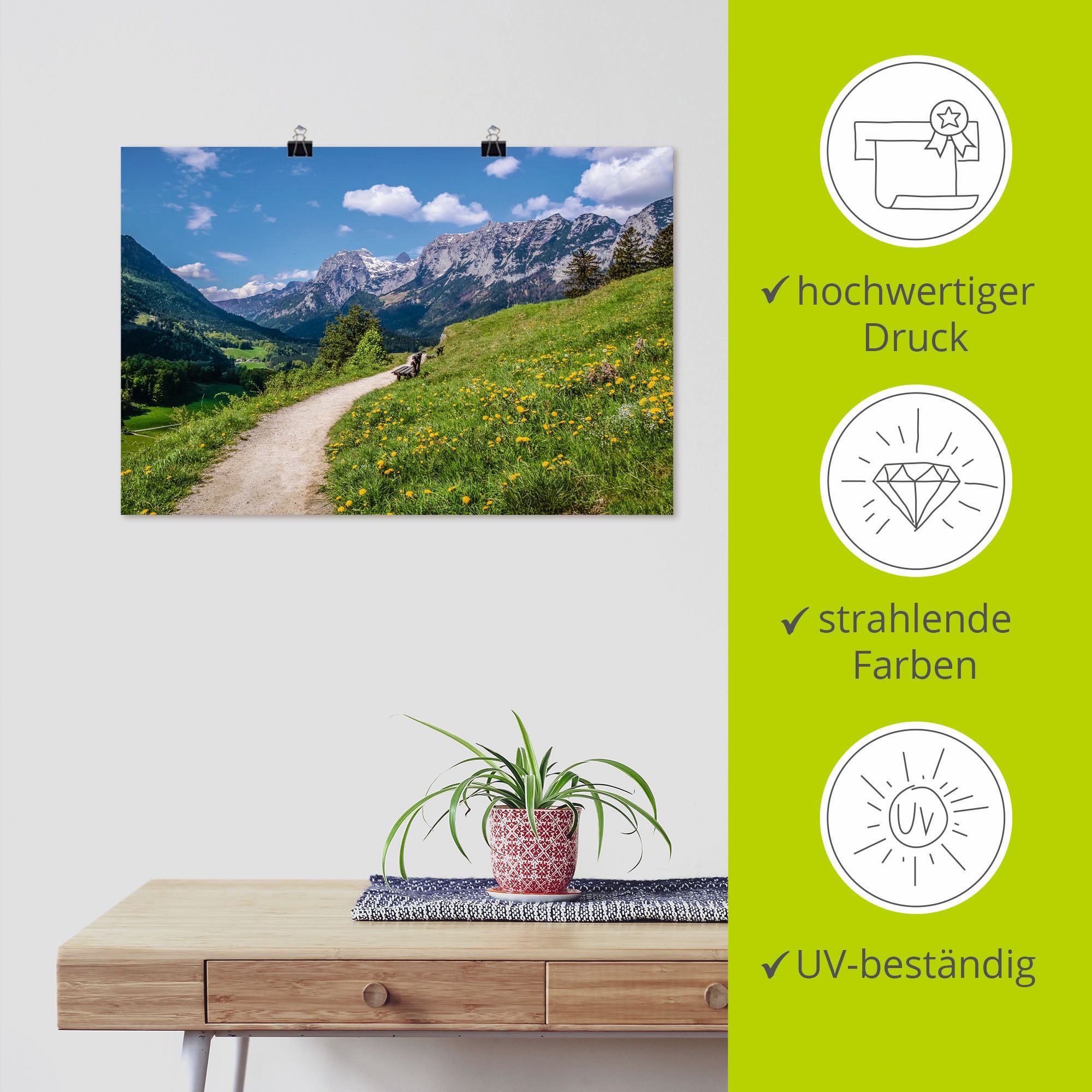 Artland Wandbild »Wanderweg jetzt oder Oberbayern«, Leinwandbild, (1 Poster in & St.), bei Ramsau versch. Alpenbilder, in Grössen als Wandaufkleber kaufen Alubild, Berge