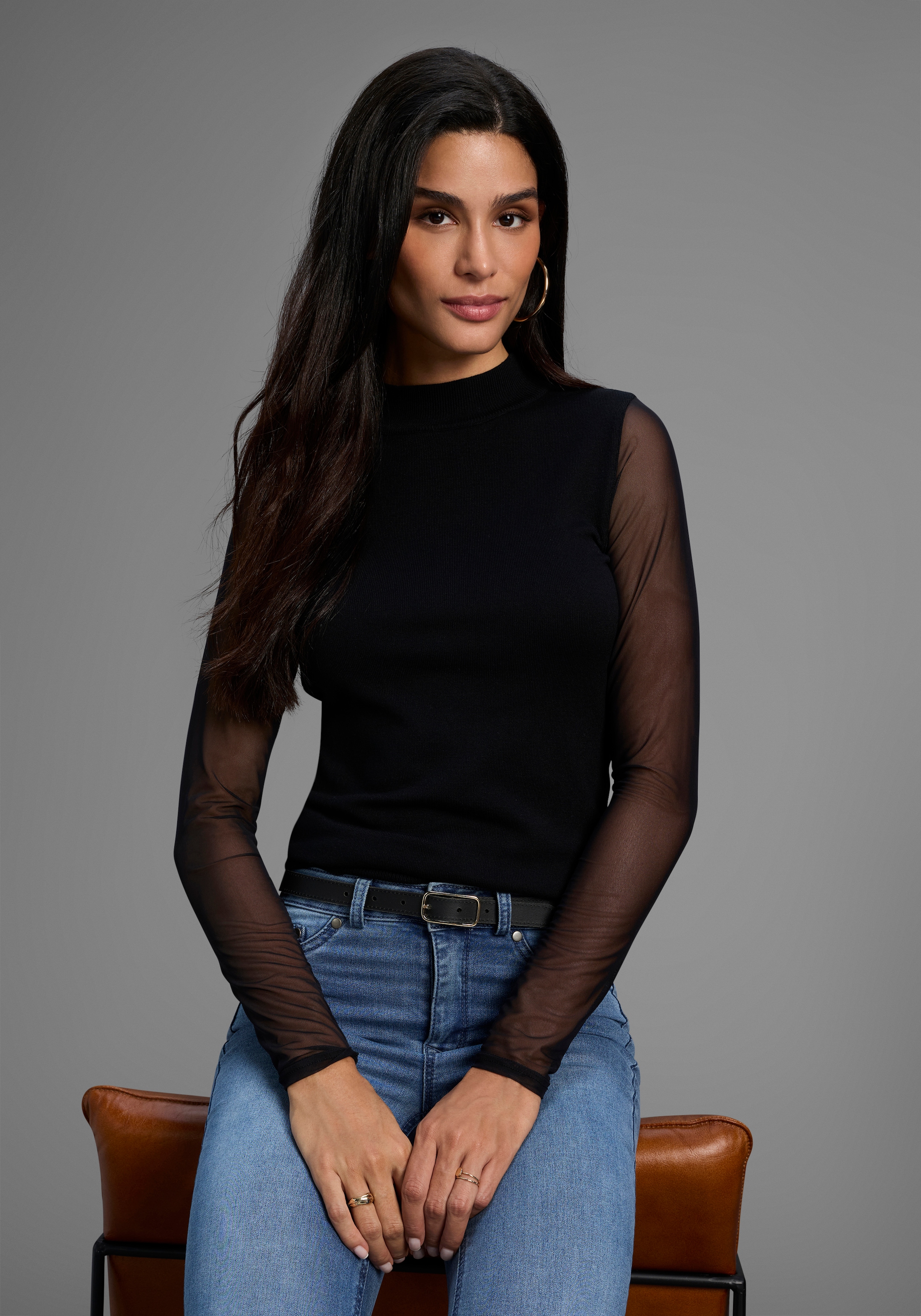 Image of Laura Scott Stehkragenpullover Feinstrickpullover in enger Passform mit Mesh