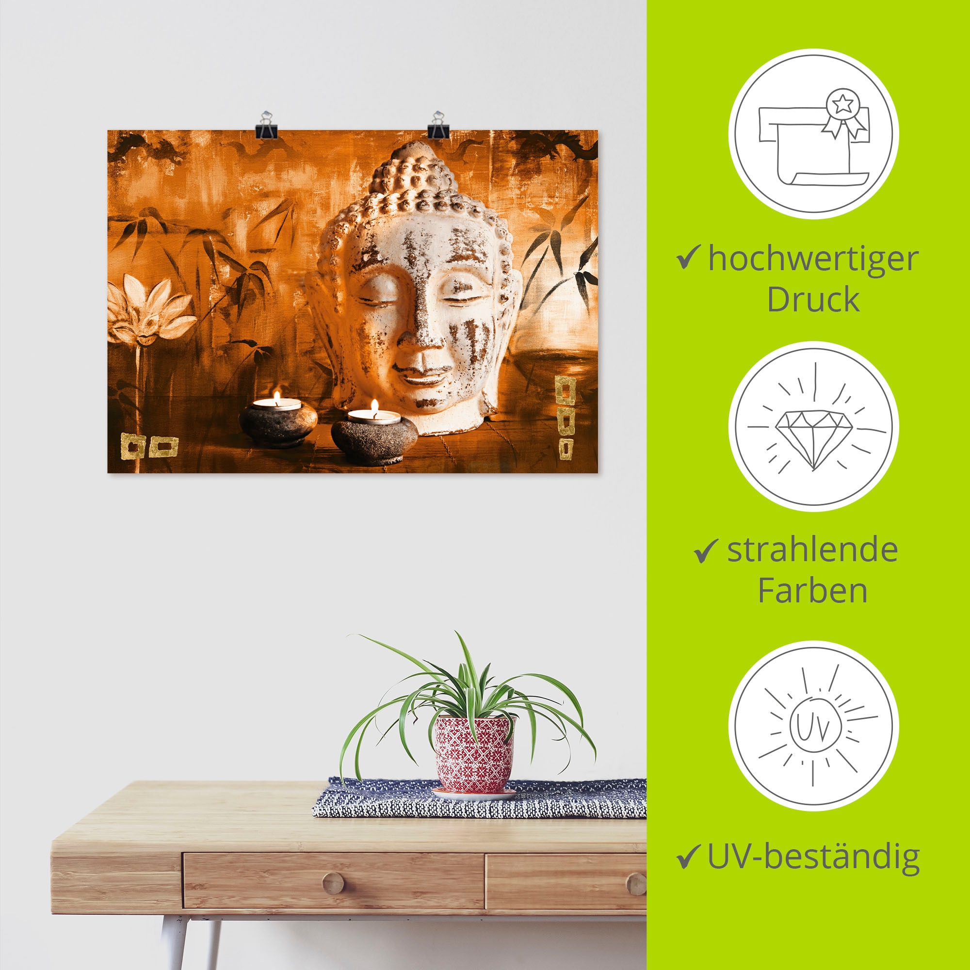 Artland Wandbild »Buddha mit Kerzen«, Religion, (1 St.), als Leinwandbild, Poster in verschied. Grössen