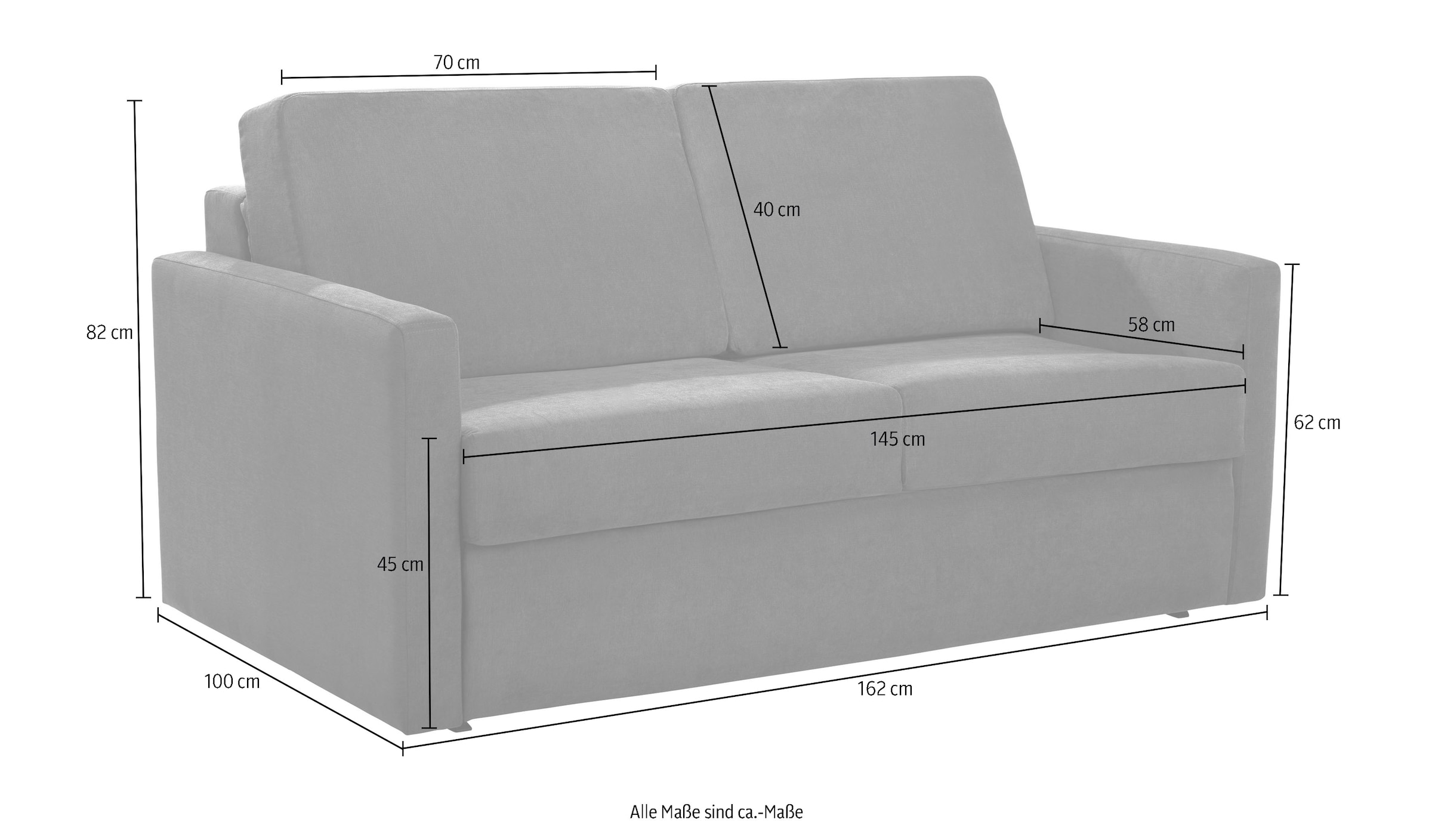 Places of Style Schlafsofa »Goldfarbenpoint 162 cm, Dauerschläfer, Liegefläche 120/200cm,«, 2-Sitzer mit Bettfunktion, Bonell-Federkernmatratze