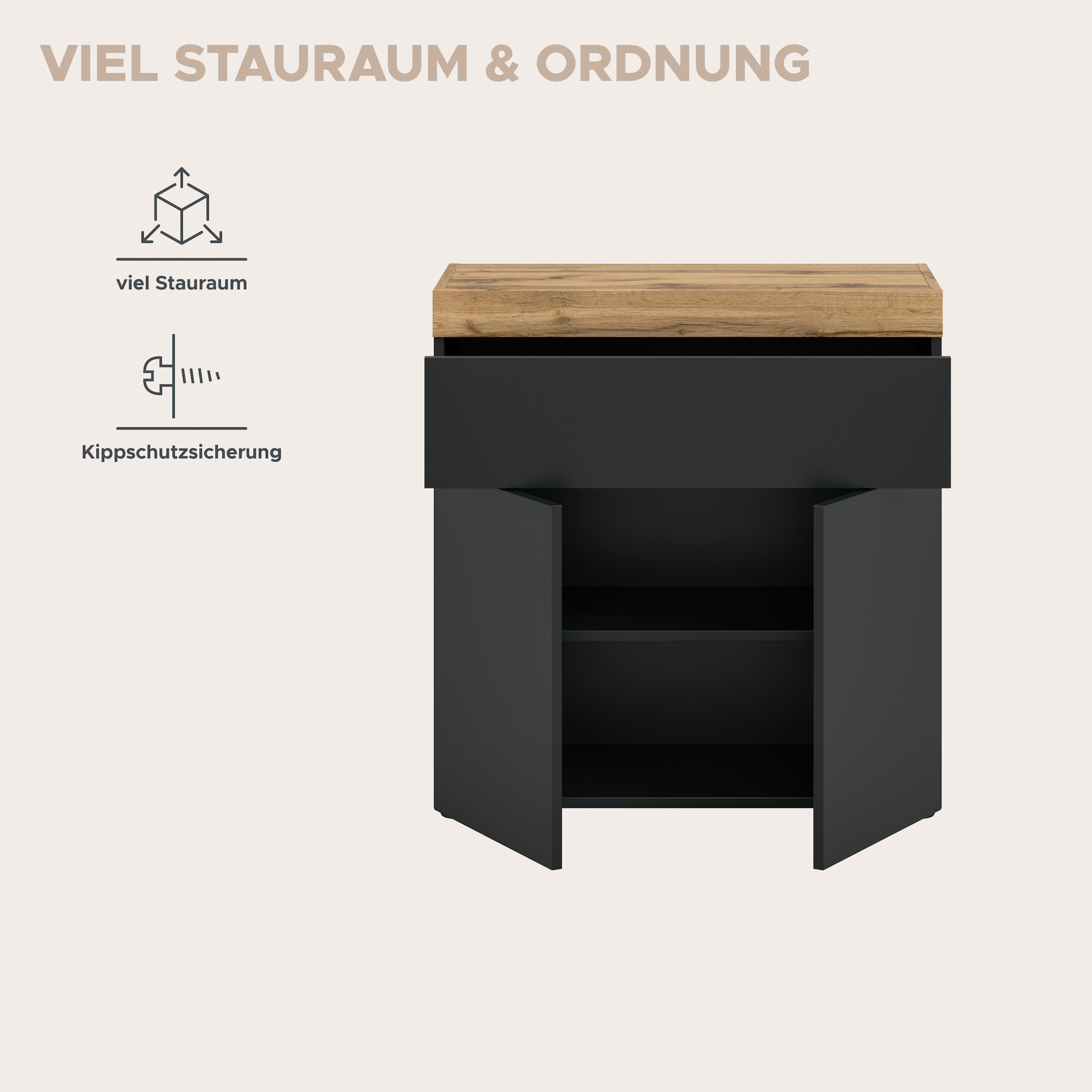 GOODproduct Commode »MAMBO, TOPSELLER!, Breite 77cm, 2 Türen, 1 Einlegeboden, 1 Schubkasten« 1 cuis tlg. Commode, buffet, salon, chambre à coucher