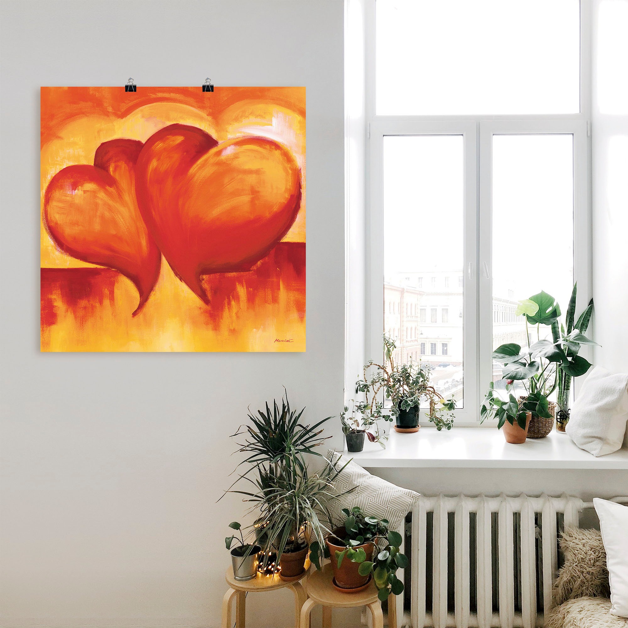 Artland Wandbild »Abstrakte Herzen - Orange«, Herzen, (1 St.), als Leinwandbild, Poster in verschied. Grössen