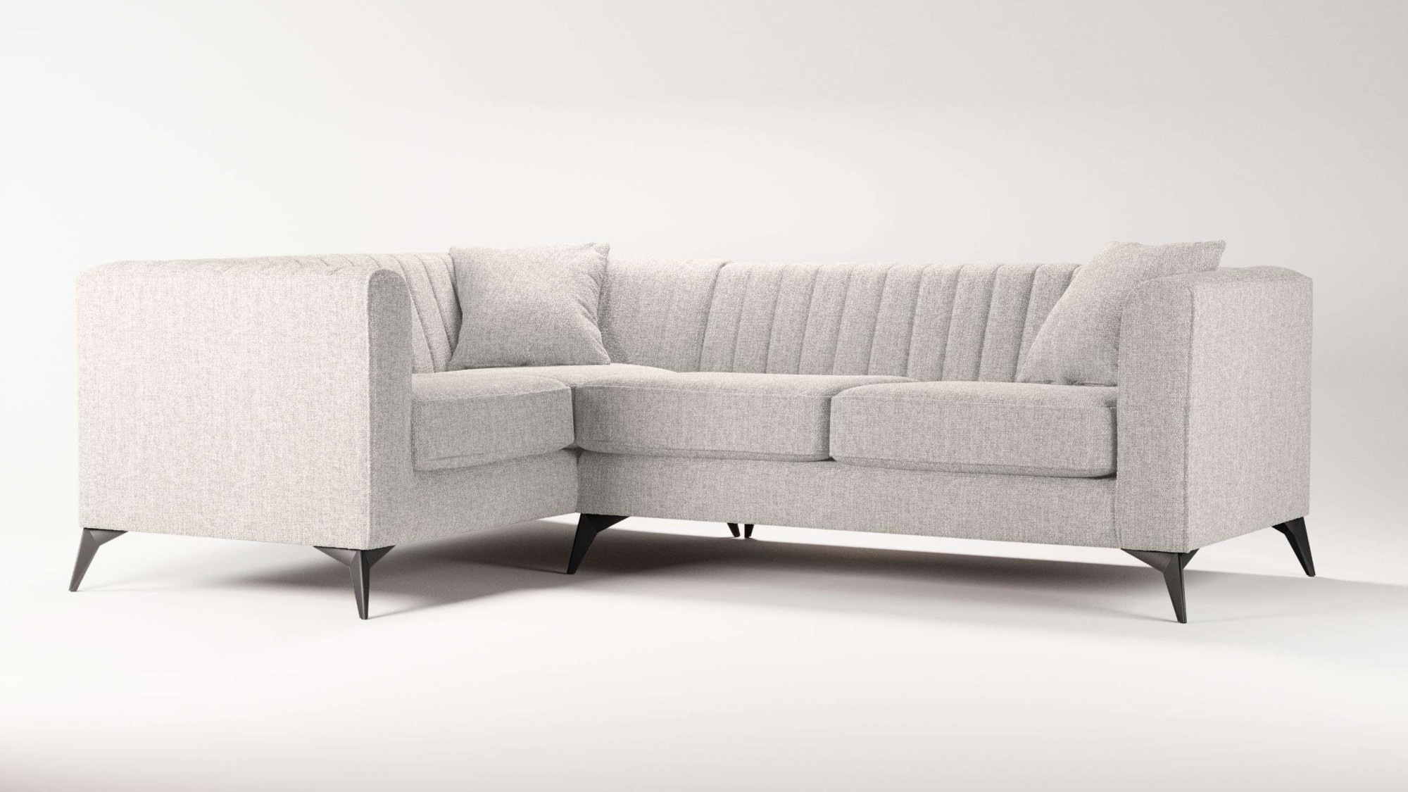 Places of Style Ecksofa »MATTHEW L-Form ideal für kleine Räume, Masse B/T/H: 240/167/74 cm«, elegantes Designsofa, Steppung im Rücken, incl. Zierkissen