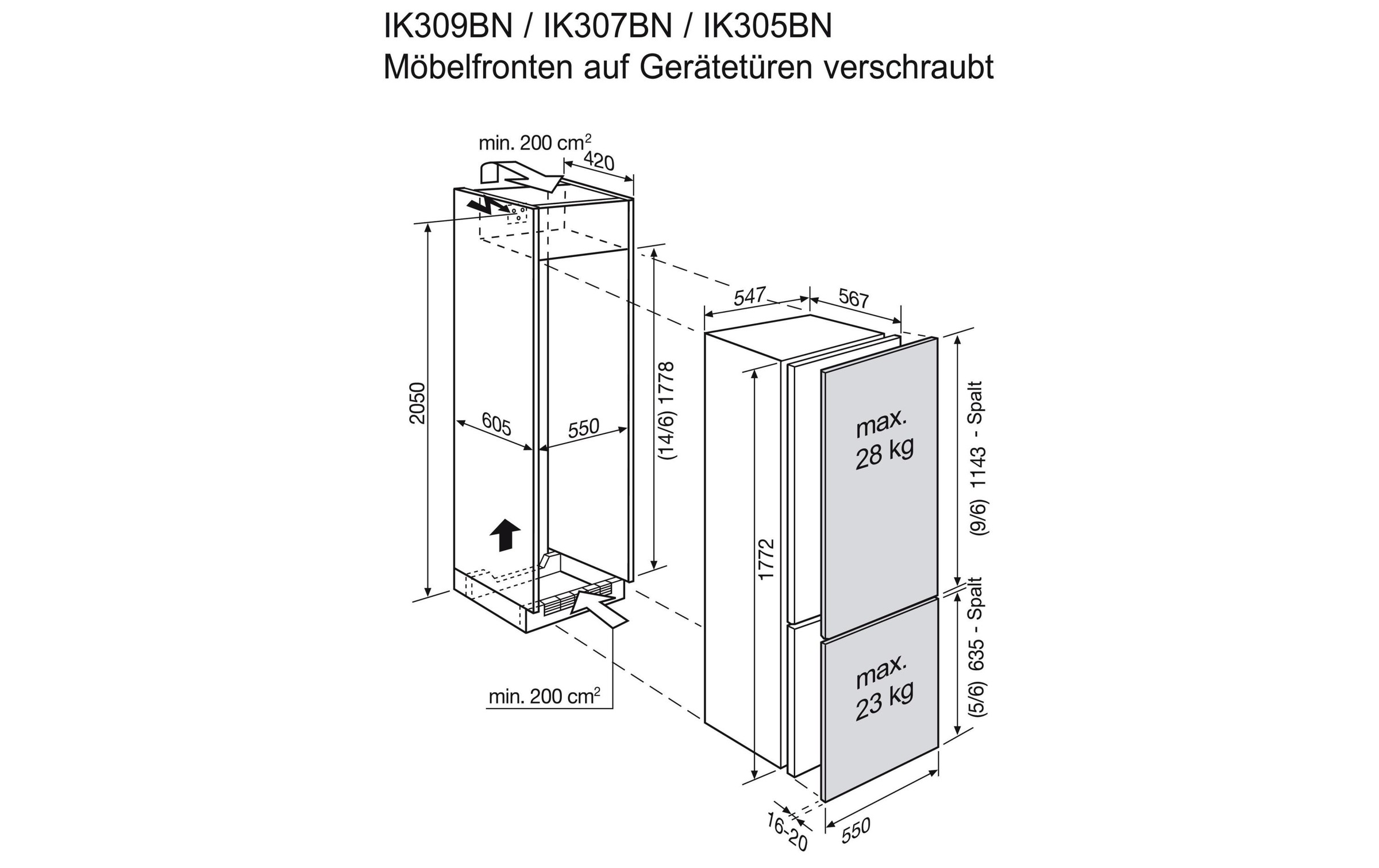 Electrolux Kühl-/Gefrierkombination »Electrolux Einbau-Kühl-Gefrierkombi«, IK305BNR, 177,7 cm hoch, 54,7 cm breit