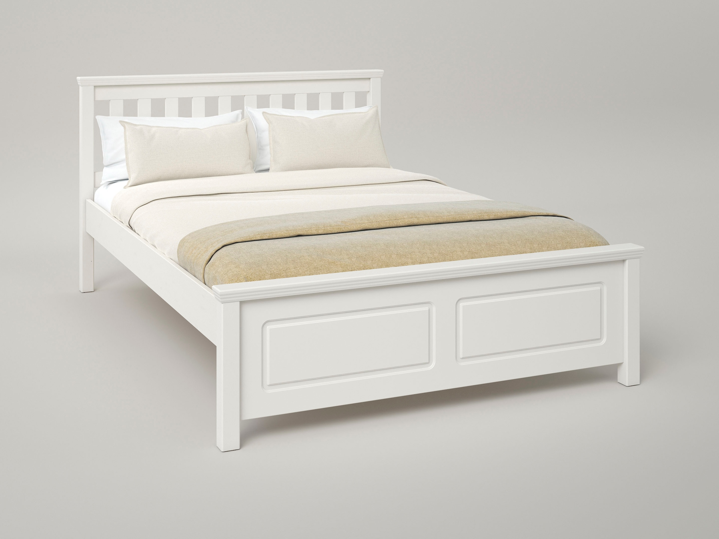 GOODproduct Bett »Fredegard, skandinavischer Stil, vielseitig kombinierbar, 2 Breiten« 180er oder 140er Breite,  teilmassiv, Sprossen am Kopfteil, mit Lattenrost, Kassettenoptik