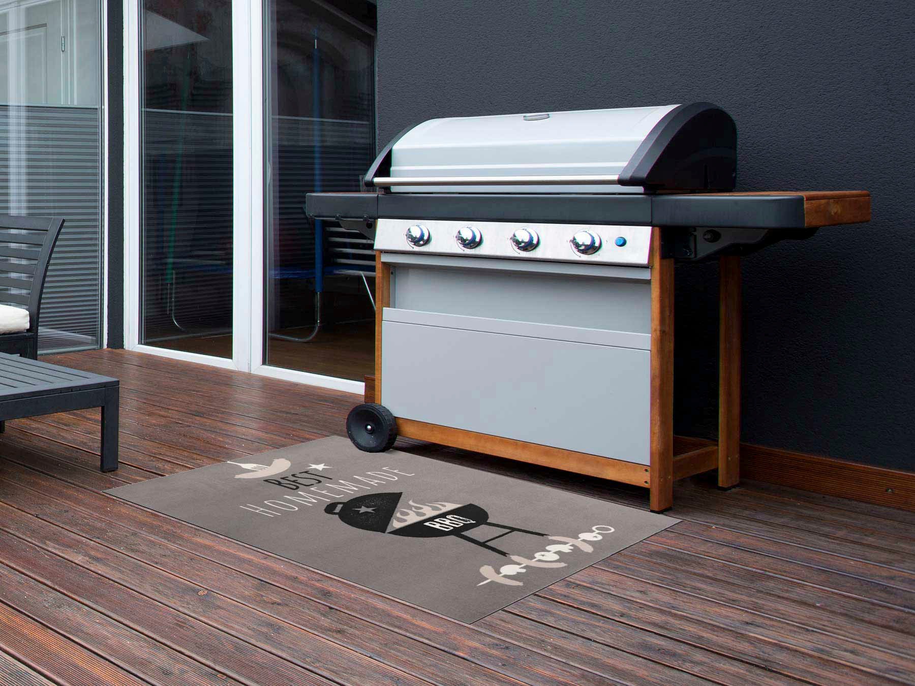 Primaflor-Ideen in Textil Fussmatte »BBQ Grillunterlage HOMEMADE«, rechteckig, 5 mm Höhe, Grillmatte ideal als Bodenschutz, mit Spruch, rutschhemmend, waschbar