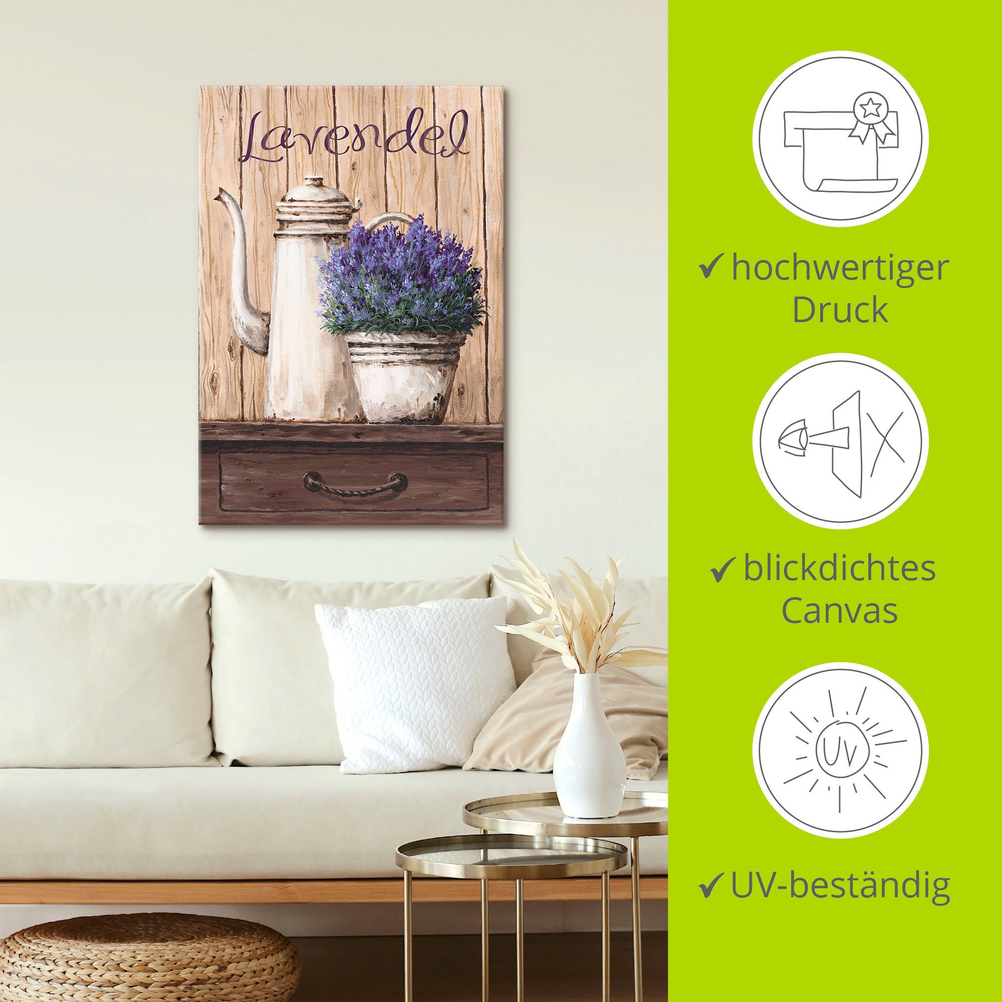 Artland Leinwandbild »Lavendel« Vasen & Töpfe 1 Stk. tlg. auf Holzrahmen gespannt