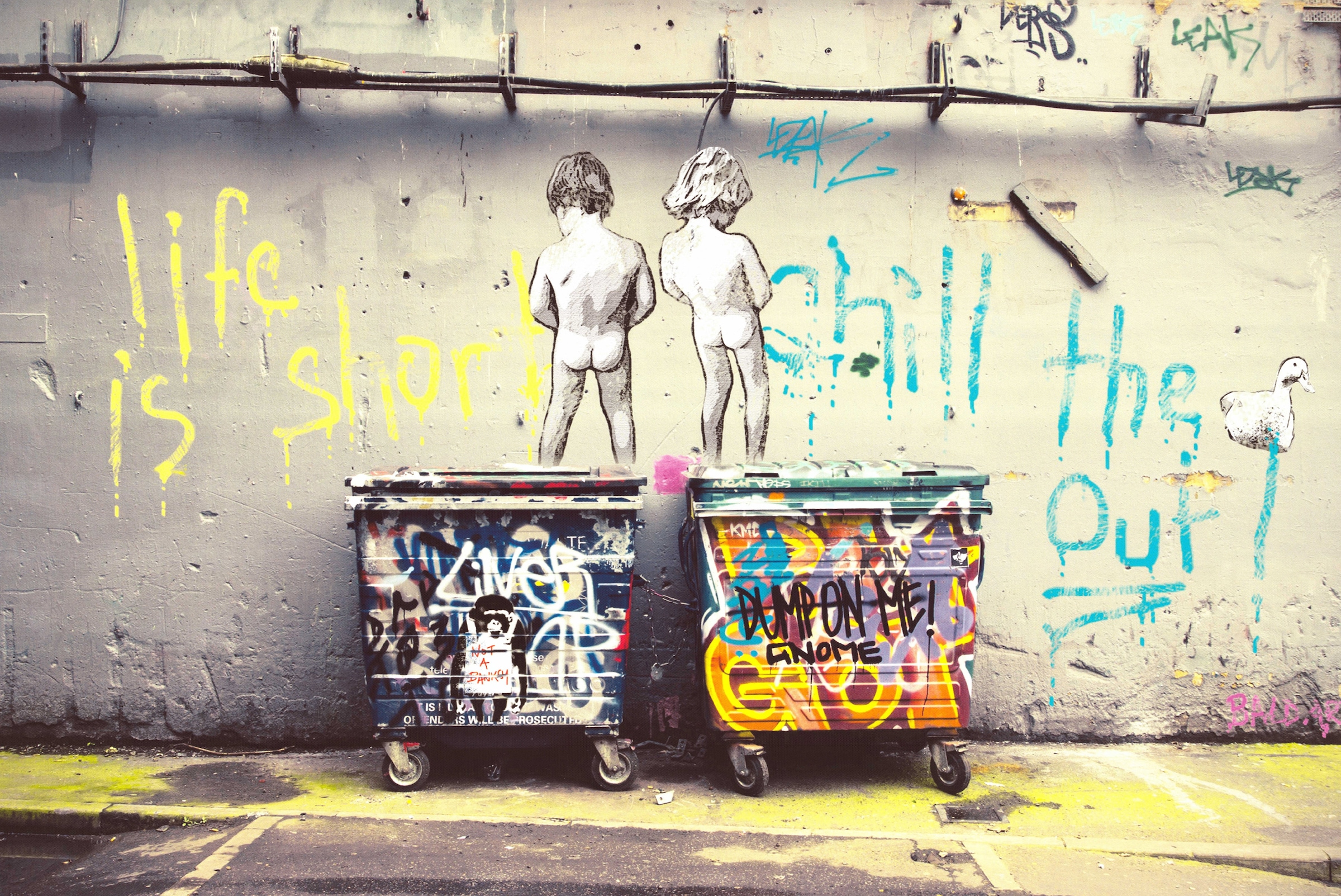 Image of Affengeilebilder Leinwandbild "Life is Short by Banksy auf Keilrahmen gespannt" 1 Stk. tlg. Kunstdruck Wandbild Bild in verschiedenen Formaten