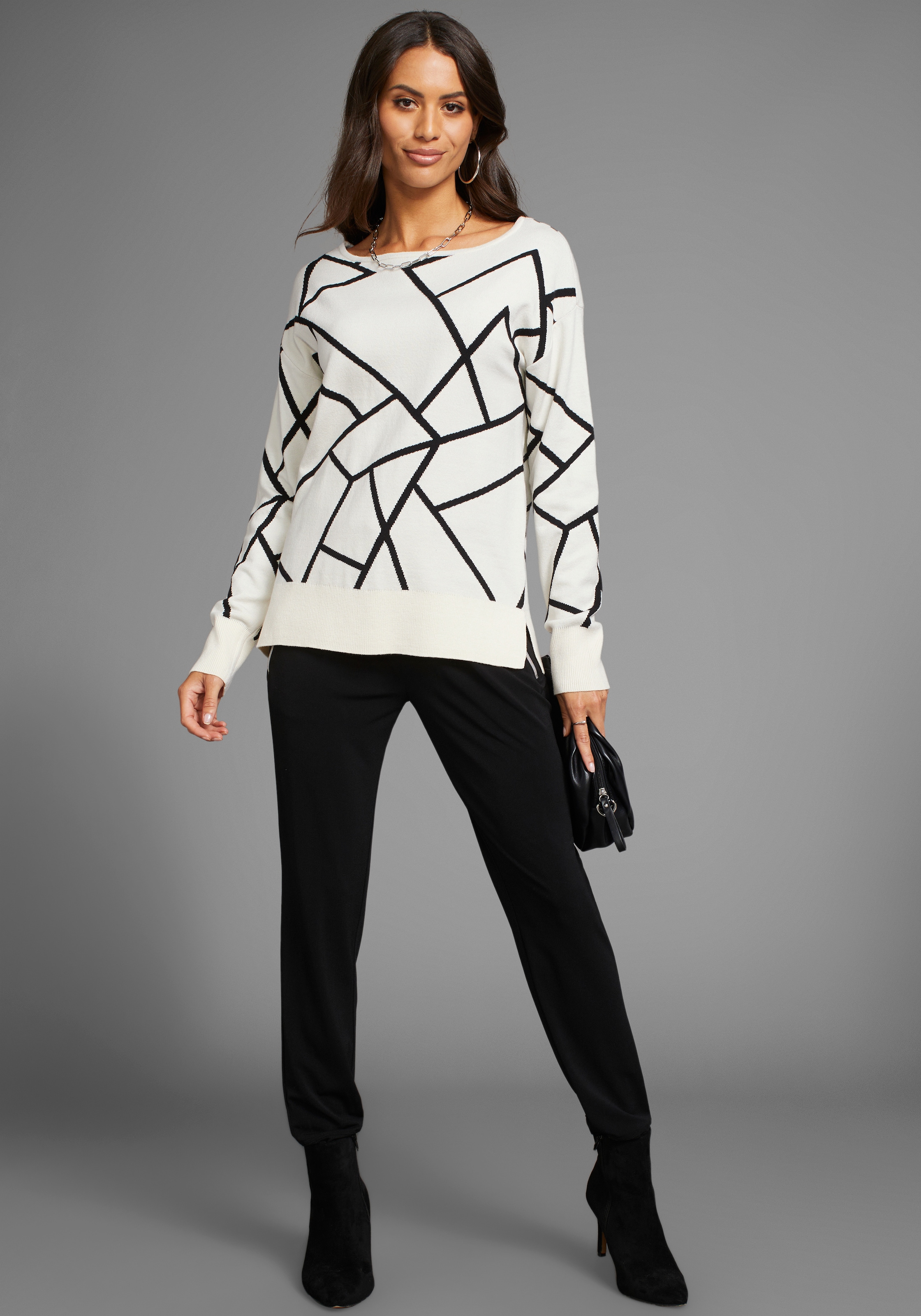Laura Scott Jacquardpullover, mit Rundhalsausschnitt und modischem Muster