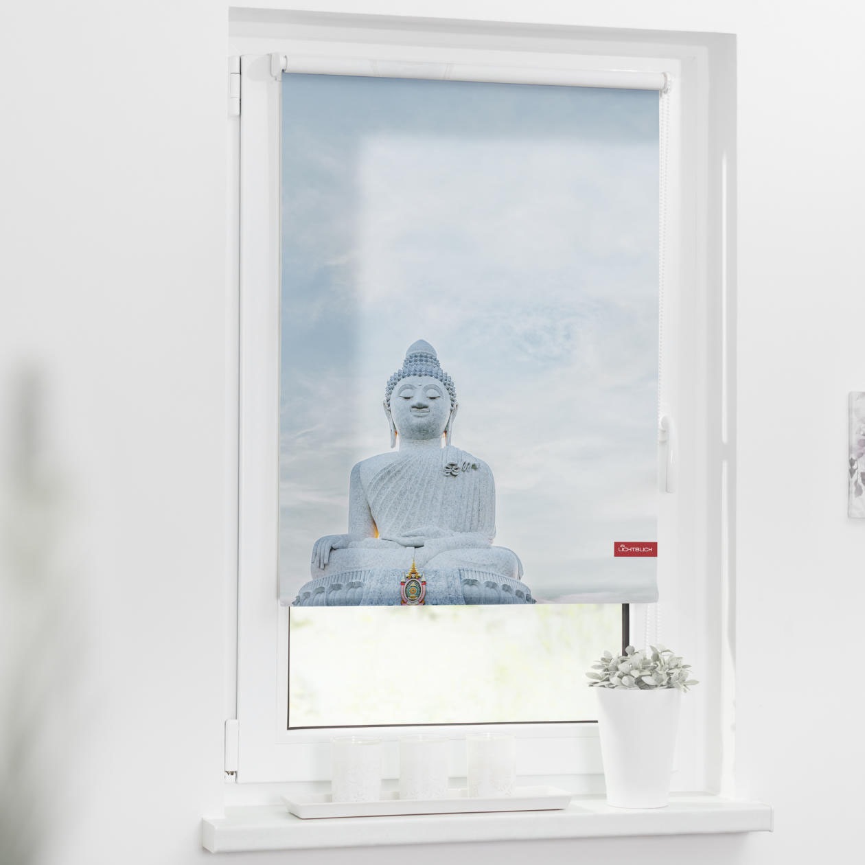 Image of LICHTBLICK ORIGINAL Seitenzugrollo »Rollo Klemmfix, ohne Bohren, Verdunkelung, Buddah - Hellblau«, verdunkelnd, Verdunkelung-energiesparend, freihängend bei Ackermann Versand Schweiz