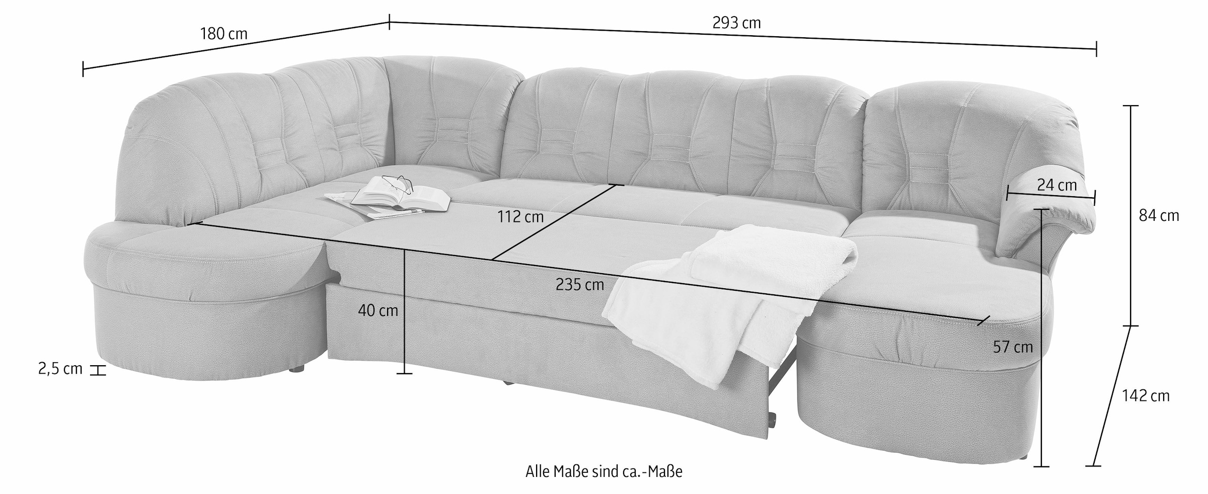 DOMO collection Wohnlandschaft »Elva, zeitlose Formensprache, elegante Rückensteppung, U-Form«, wahlweise mit Bettfunktion und Federkern