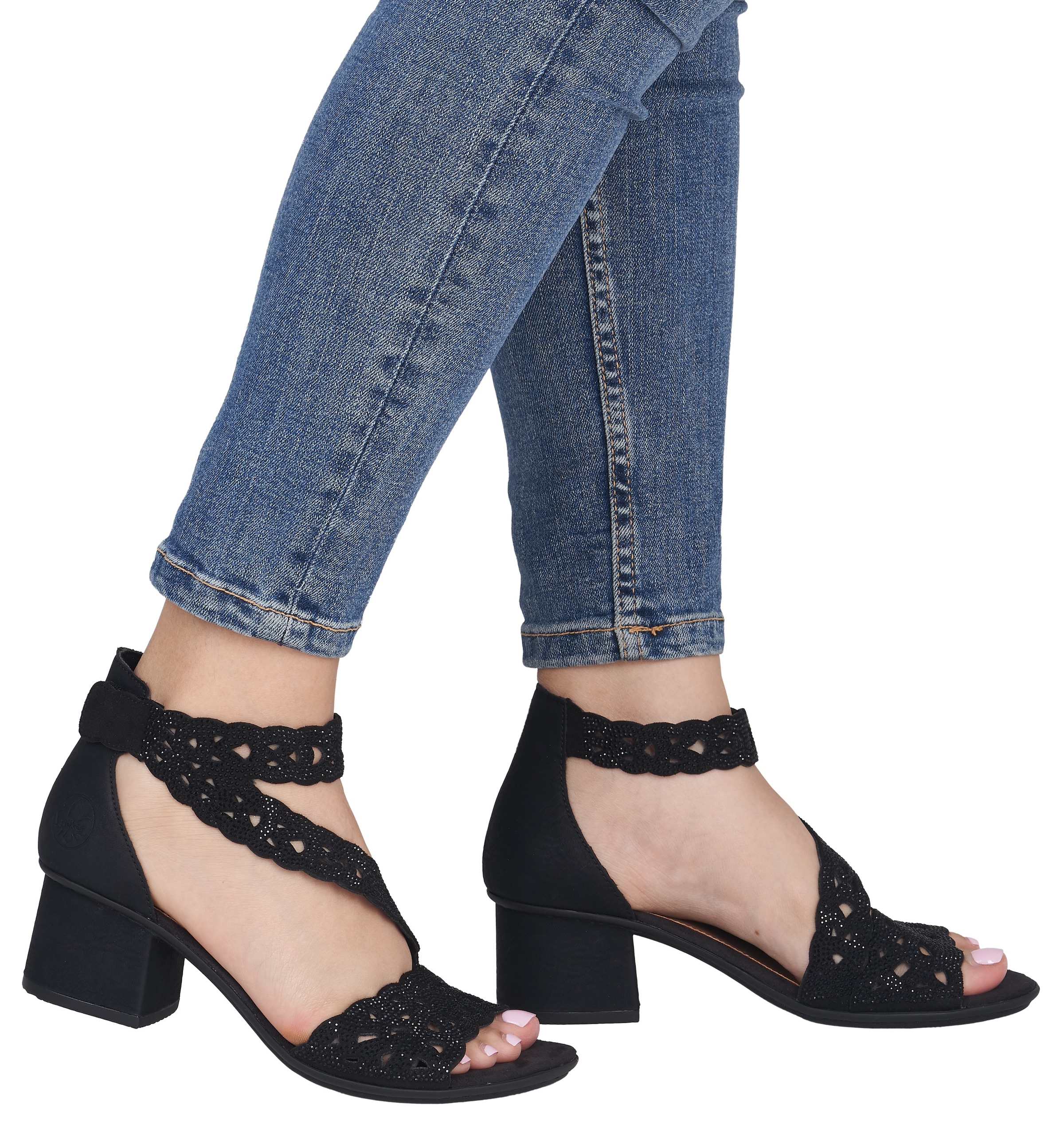 Rieker Sandales  chaussure de fête, talon bloc, avec fermeture velcro pratique