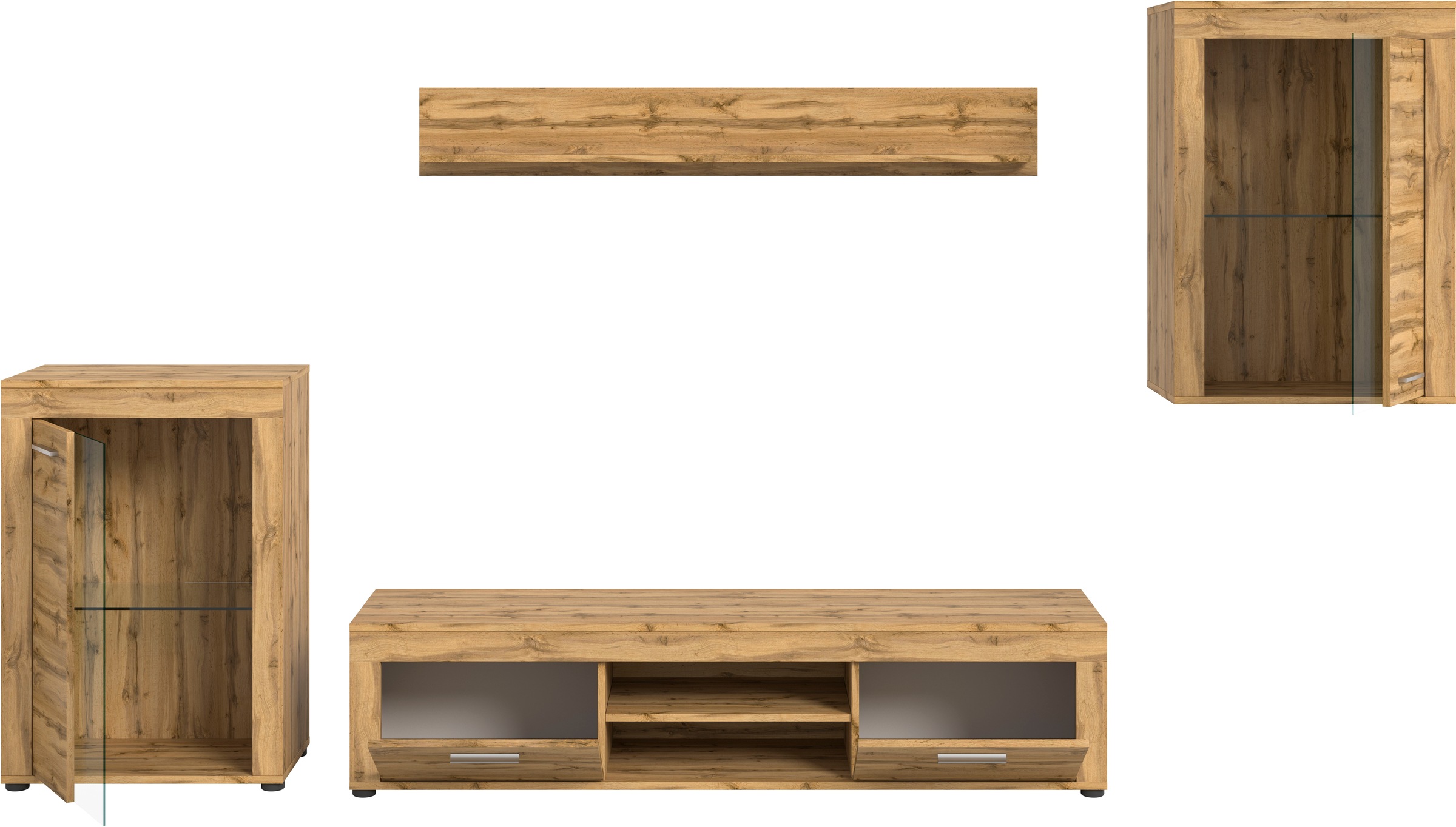 INOSIGN Wohnwand »Aosta, 4-tlg., bestehend aus: 2x Vitrine, Lowboard & Wandboard«, (4 St.), Wohnwand, Kombination, Anbauwand, Möbel Set, Schrankwand, Möbel Kombi