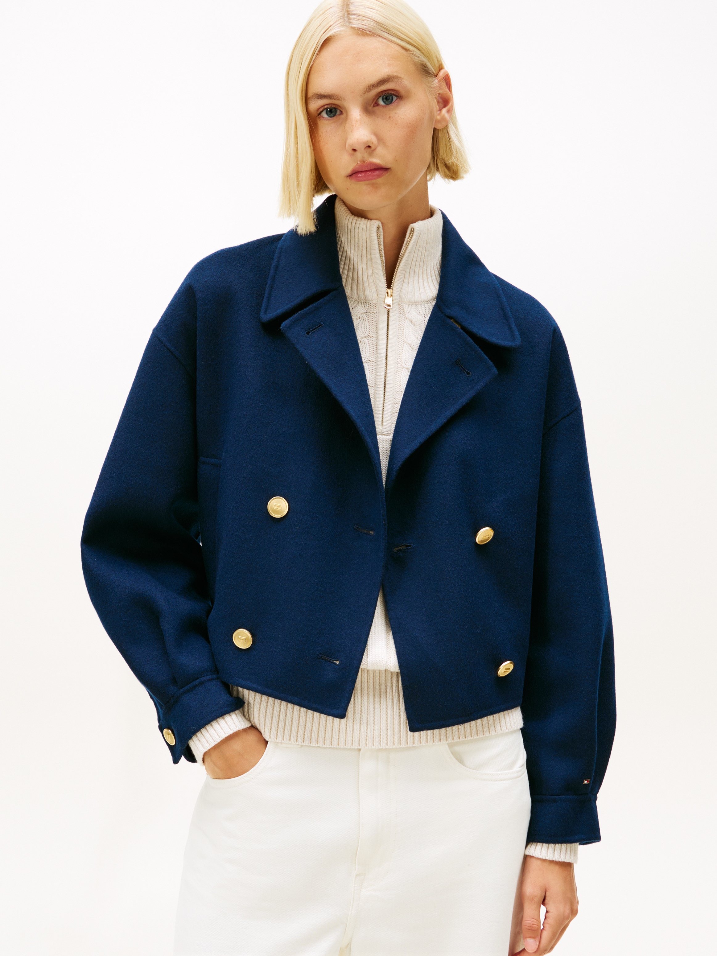 Image of Tommy Hilfiger Kurzjacke "DF WOOL GOLD BUTTON PEACOAT" mit Wolle