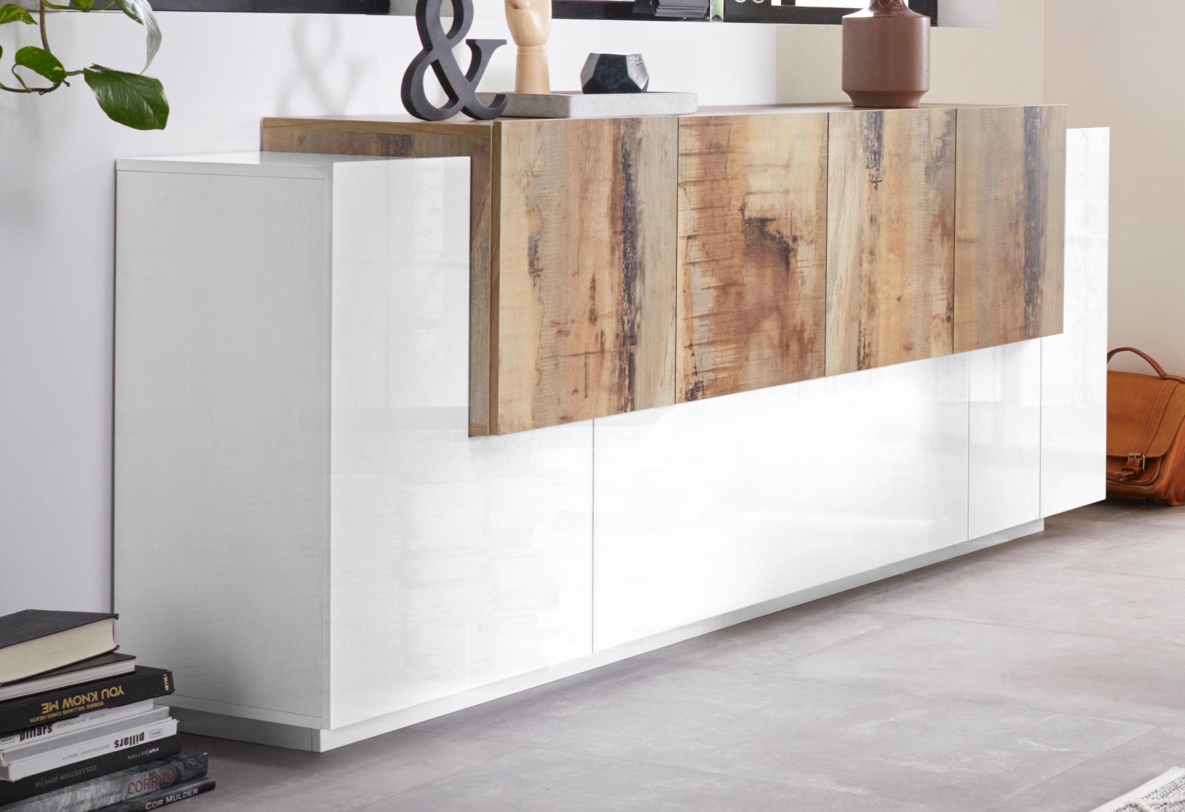 Image of Home affaire Sideboard "Coro, Kommode, Schrank, Kredenz, grifflos mit Einlegeböden" 1 Klappe, 6 Türen, Doppeltiefe, B/T/H 200x86x45cm