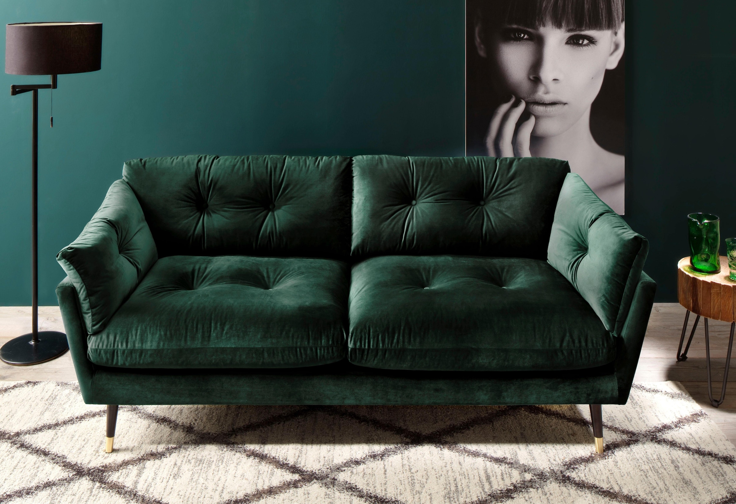 Image of Trends by HG 2,5-Sitzer "Japan" mit Fuss in Holz-Metallkombination, frei im Raum stellbar