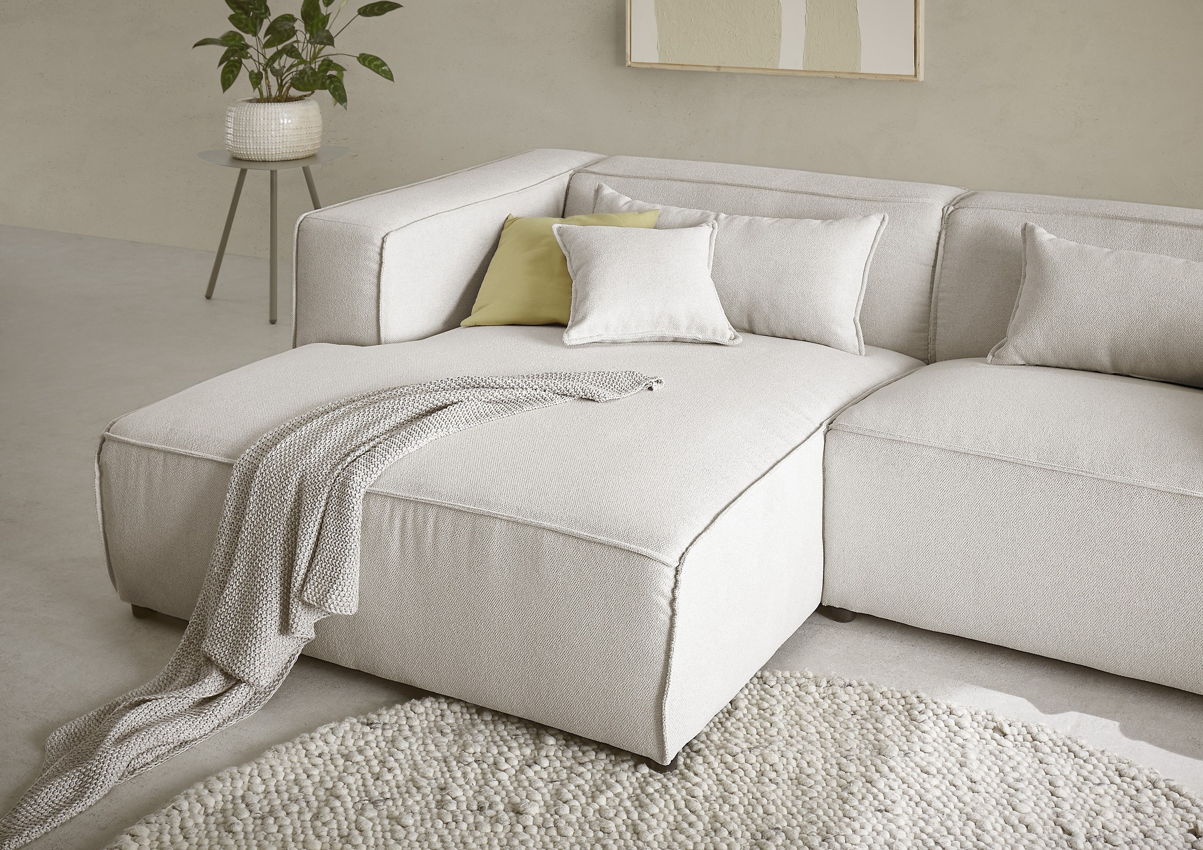 LeGer Home by Lena Gercke Ecksofa »PIARA mit Kedernaht, Cord, Leinenoptik o. Strukturstoff, Couch, L-Form«, wahlweise Ottomane rechts/links, schwarze Füsse, bequemer Sitzkomfort