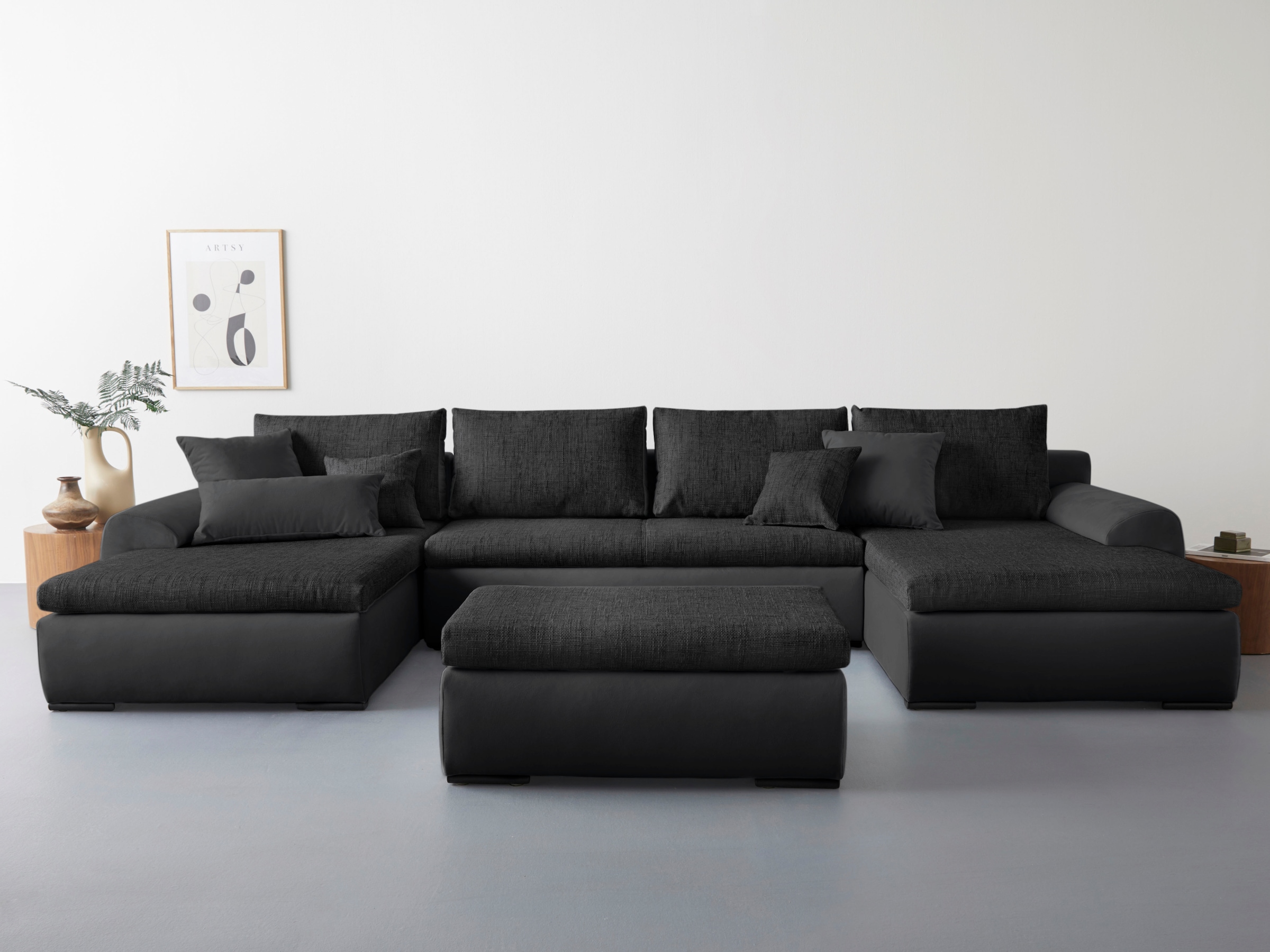 Home affaire Wohnlandschaft »Win U-Form, B: 366 cm - OTTO. Verlässliche Qualität.« Bettfunktion, Bettkasten & 5 Zierkissen
