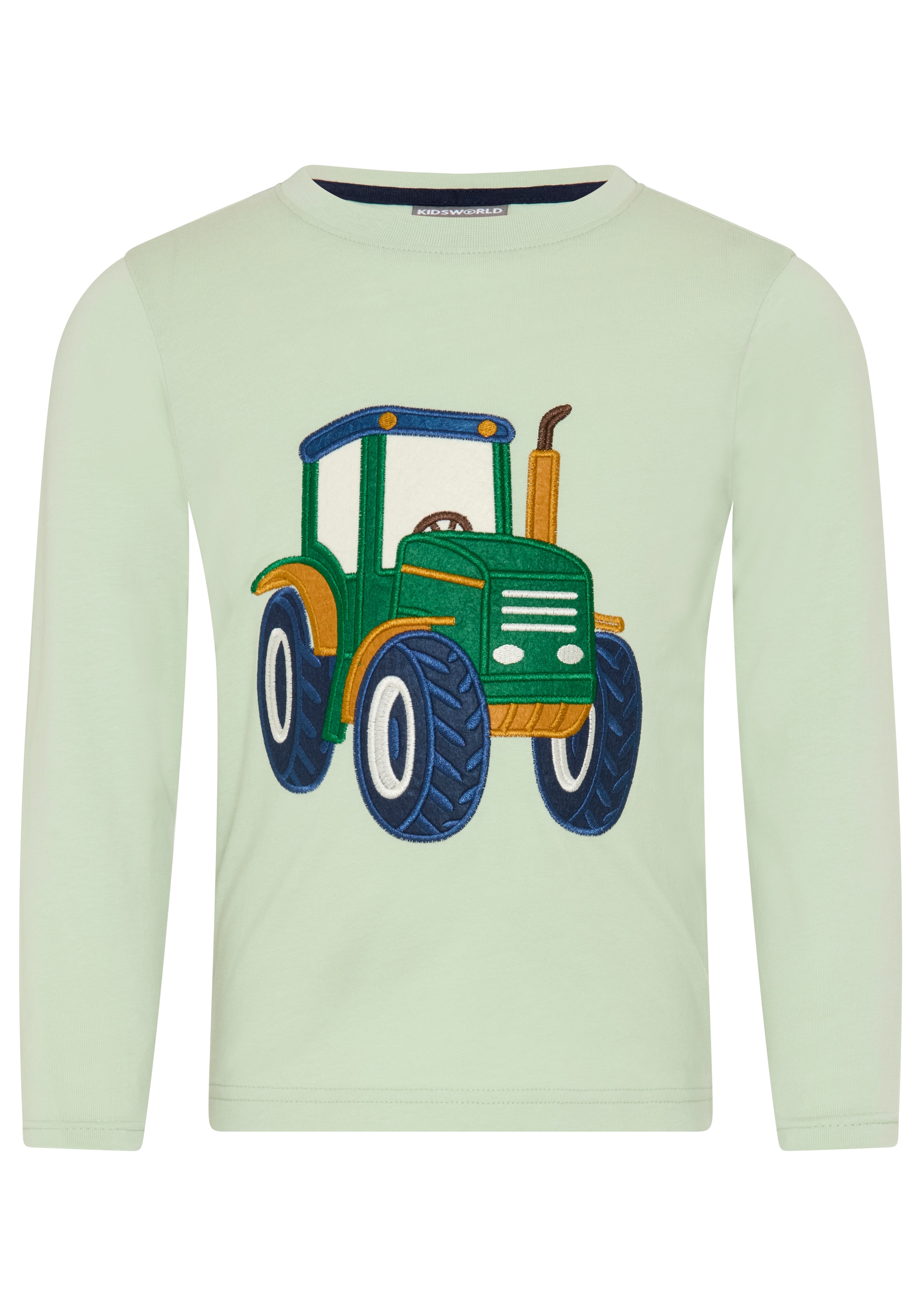 KIDSWORLD T-shirt à manches longues »Shirt mit grosser Traktor Frottee-Applikation« coupe basique longueur hanches, manches longues, style mode