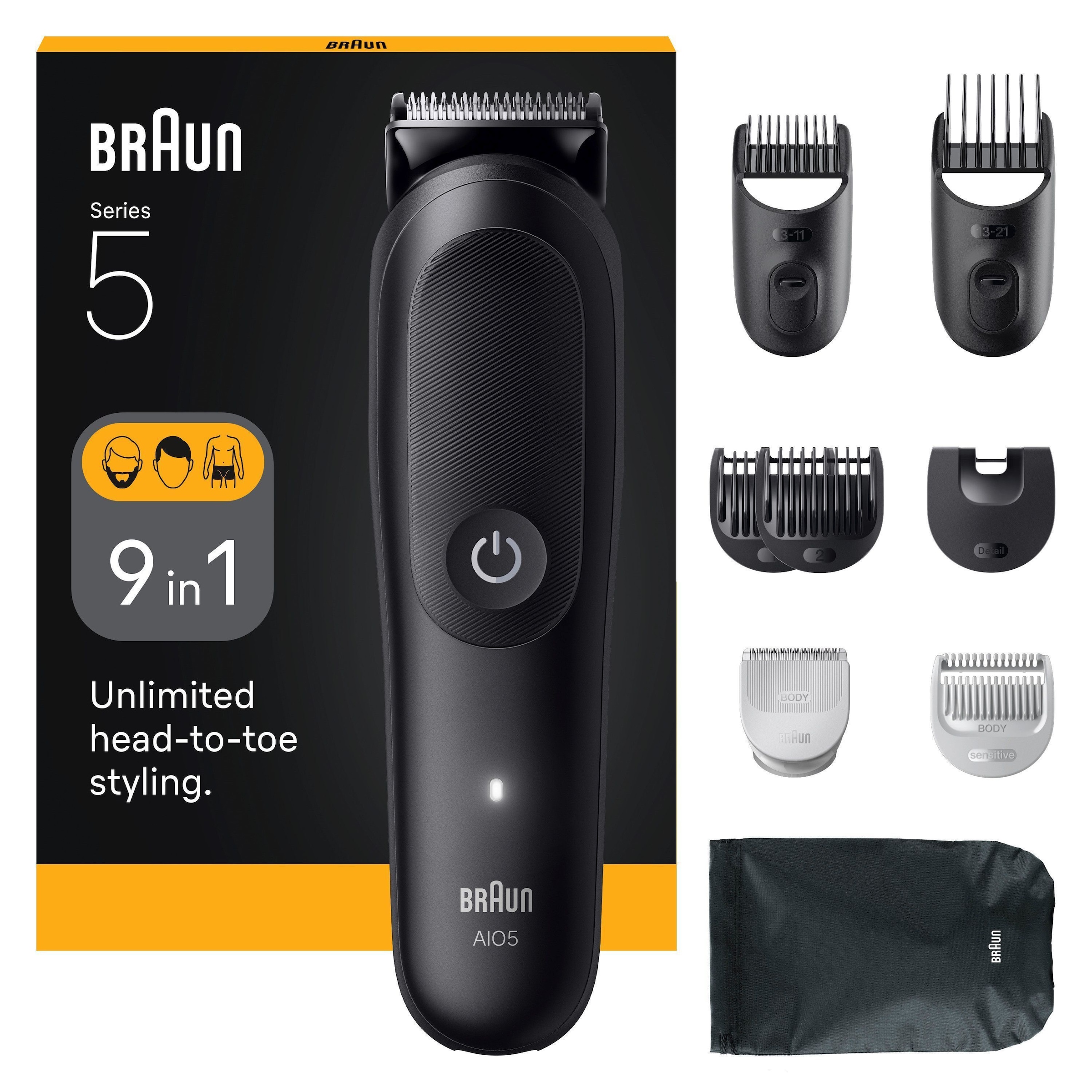 Image of Braun Haarschneider "Braun All-in-One Series 5, 9-in-1 Set" ultrascharfe Klinge, 120 Min Akku, SkinGuard-Technologie