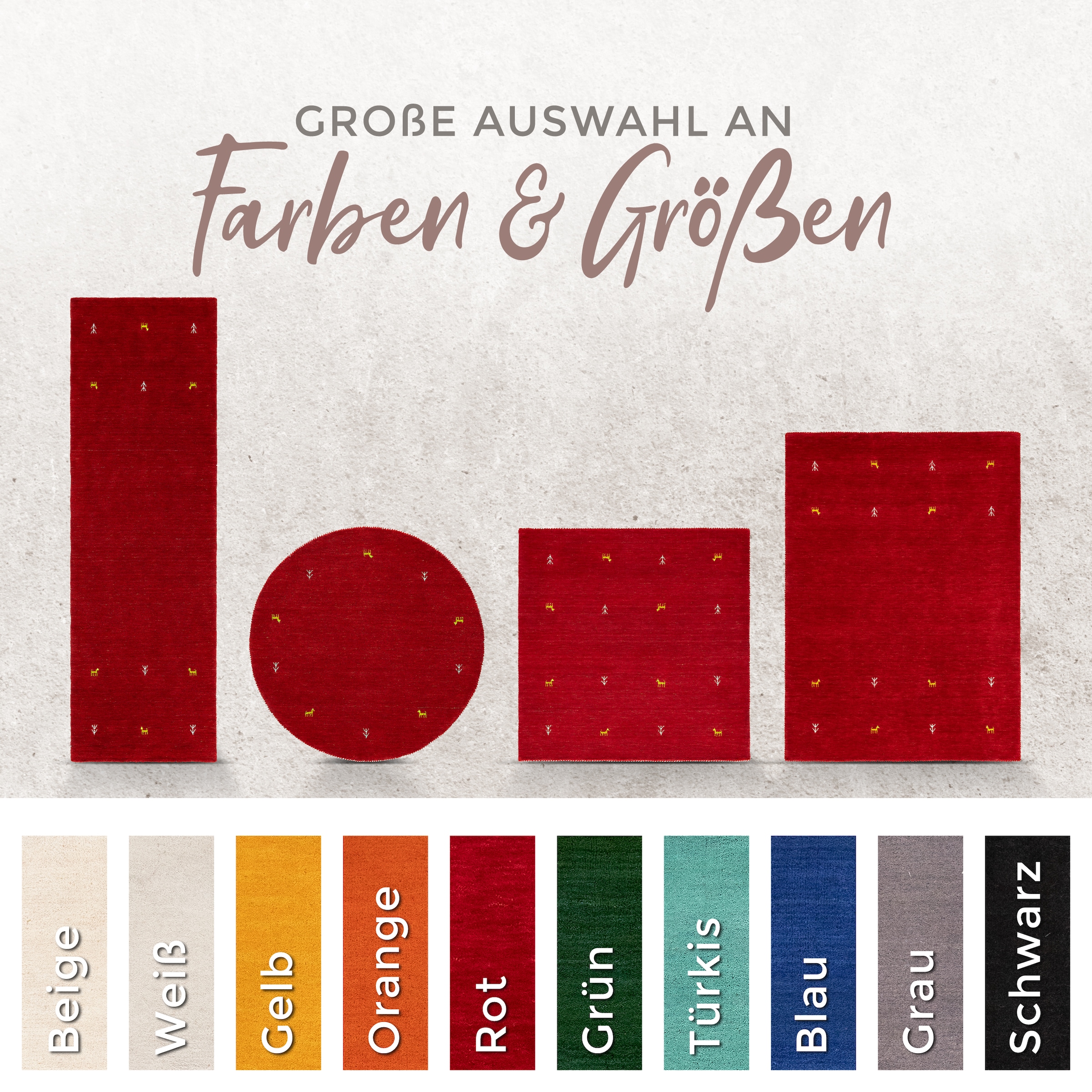 carpetfine Wollteppich »Gabbeh Uni« rund 15 mm Höhe reine Wolle handgewebt, Gabbeh Tiermotiv warmes Raumklima viele Grössen