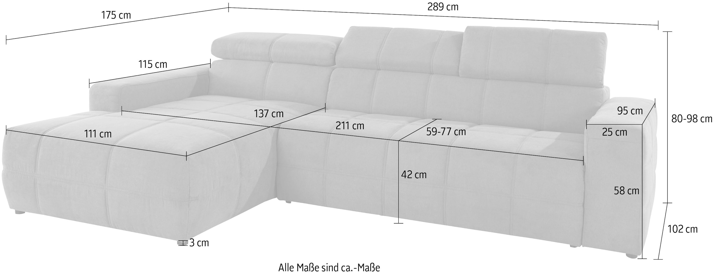 DOMO collection Ecksofa »Brandon grosse Ausführung B/T/H: 289/177/80 cm, auch in Leder und Cord«, mit Kopfteilverstellung, wahlweise Sitztiefenverstellung, L-Form