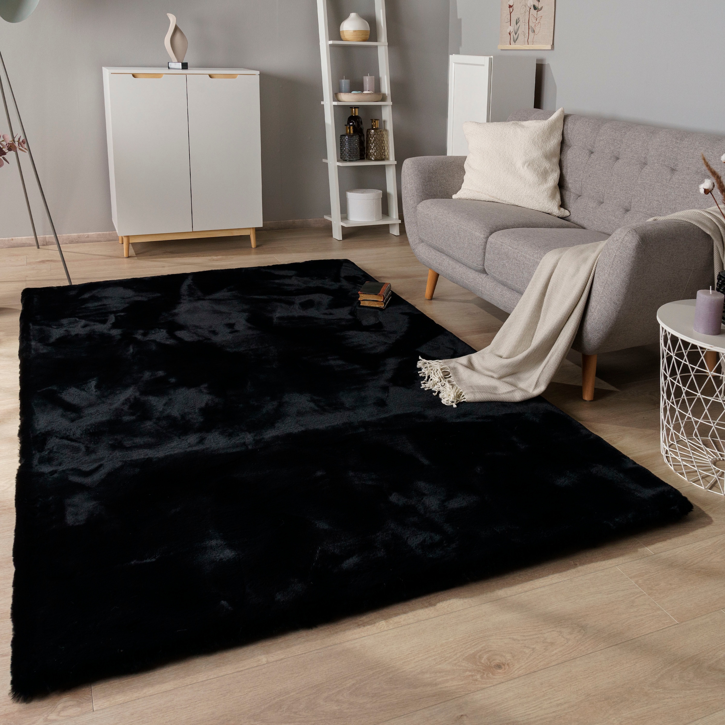 Image of Paco Home Hochflor-Teppich "Rabbit Deluxe 860" rechteckig 39 mm Höhe Kunstfell, Uni-Farben, sehr weicher Flor, Wohnzimmer, Schlafzimmer