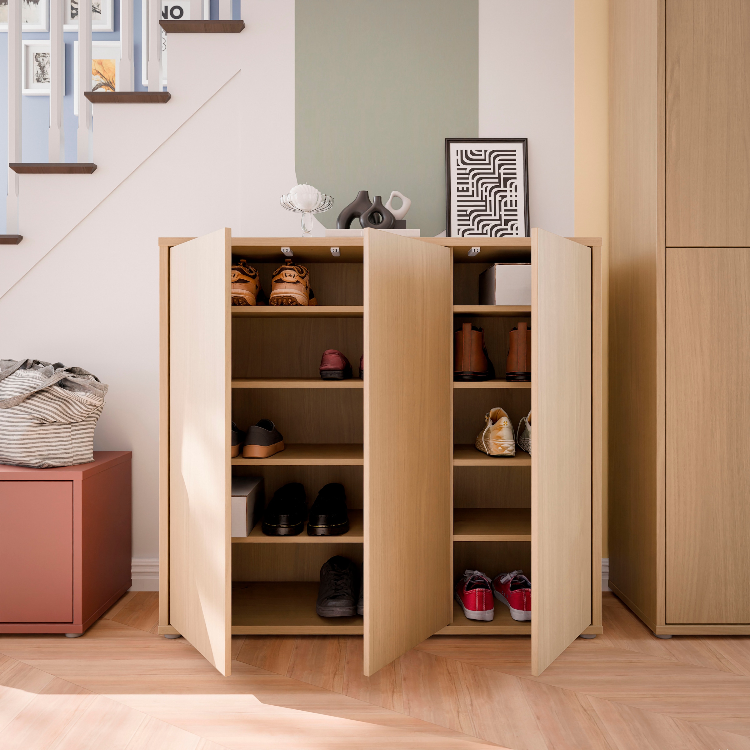 FORTE Armoire à chaussures »Alice Springs, Schuhschrank, Platz für 20 Paar Schuhe, 3 Türen« L/H/P 109,2/99,1/34,9 cm,  Armoire de rangement, armoire polyvalente, façade sans poignée, push to open