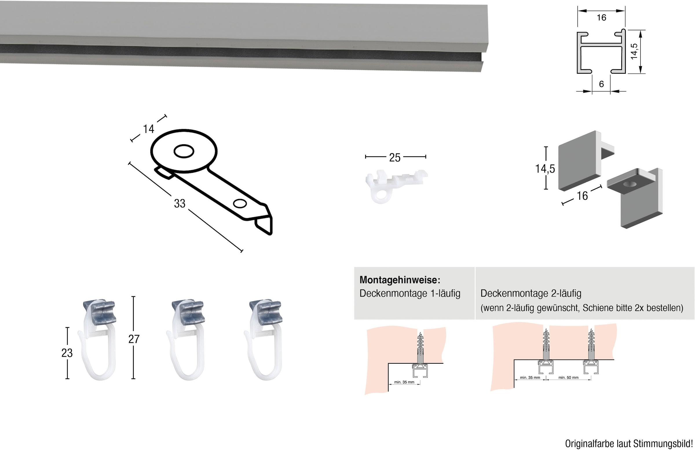 GARESA Gardinenschiene »160«, 1 läufig-läufig, Wunschmasslänge, schlichte Aluminium-Innenlaufgarnitur, verlängerbar, Deckenmontage