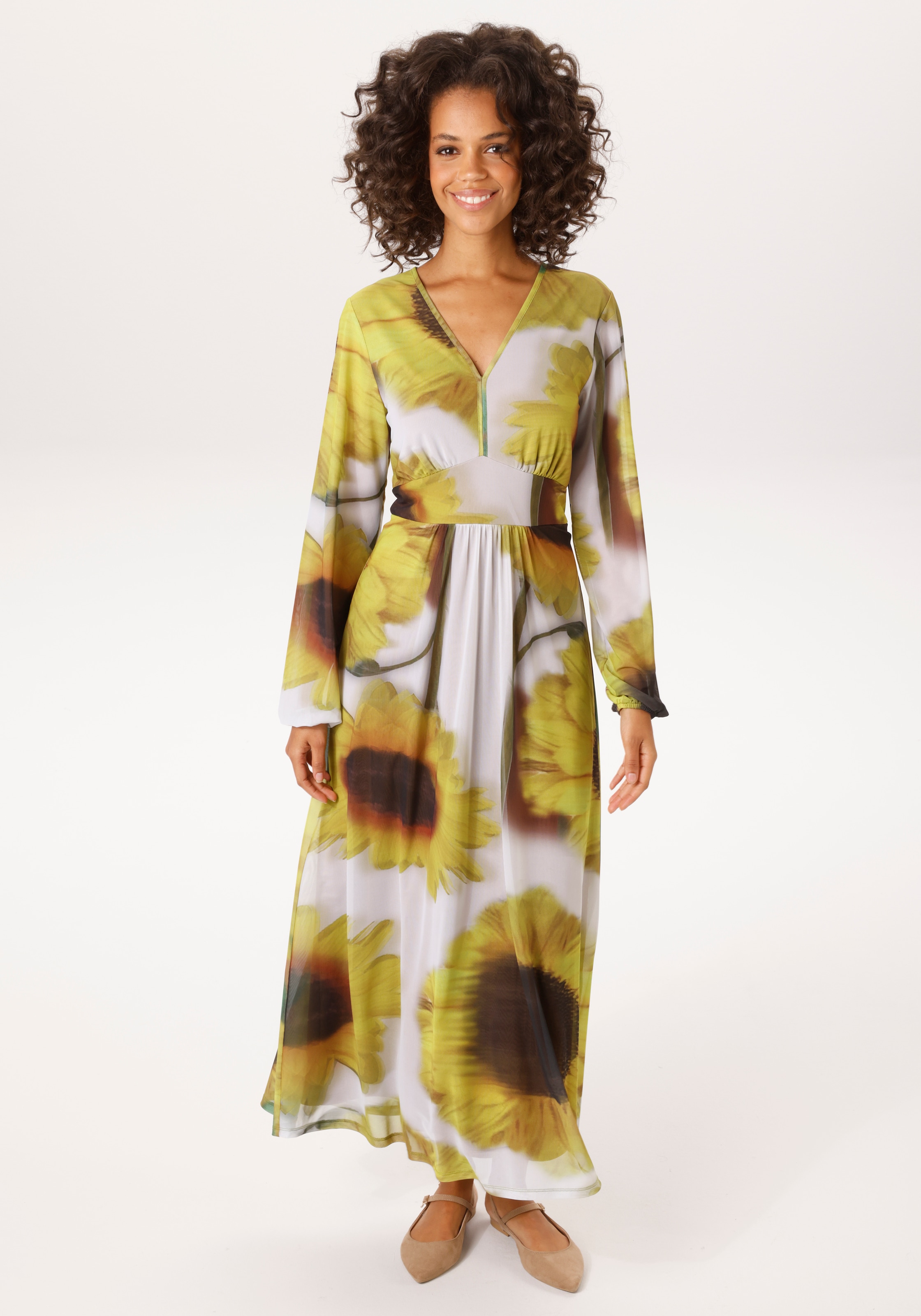 Aniston CASUAL Maxikleid mit grossflächigen Sonnenblumen bedruckt - NEUE KOLLEKTION