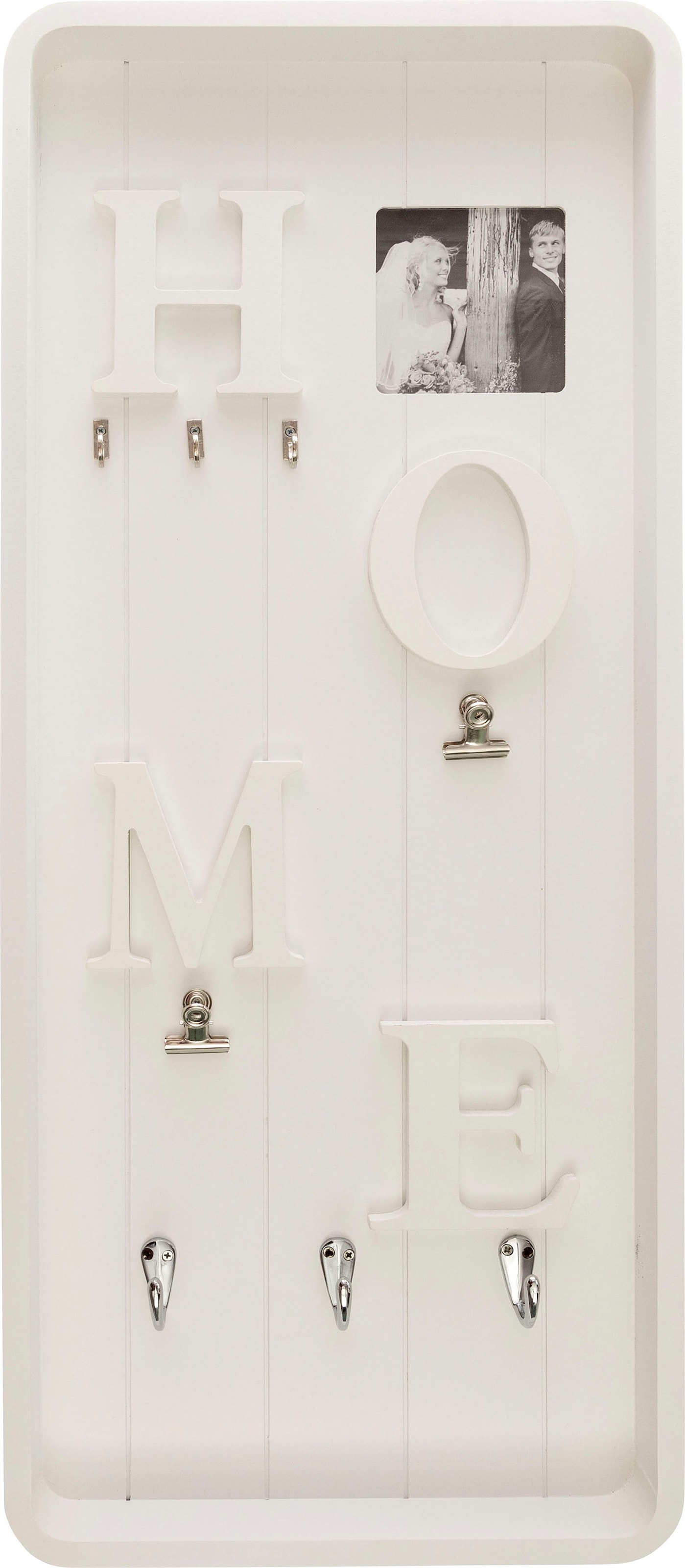 Myflair Möbel & Accessoires Memoboard »Valerina, weiss«, Schlüsselbrett, mit Klemmen & Haken, mit Schriftzug