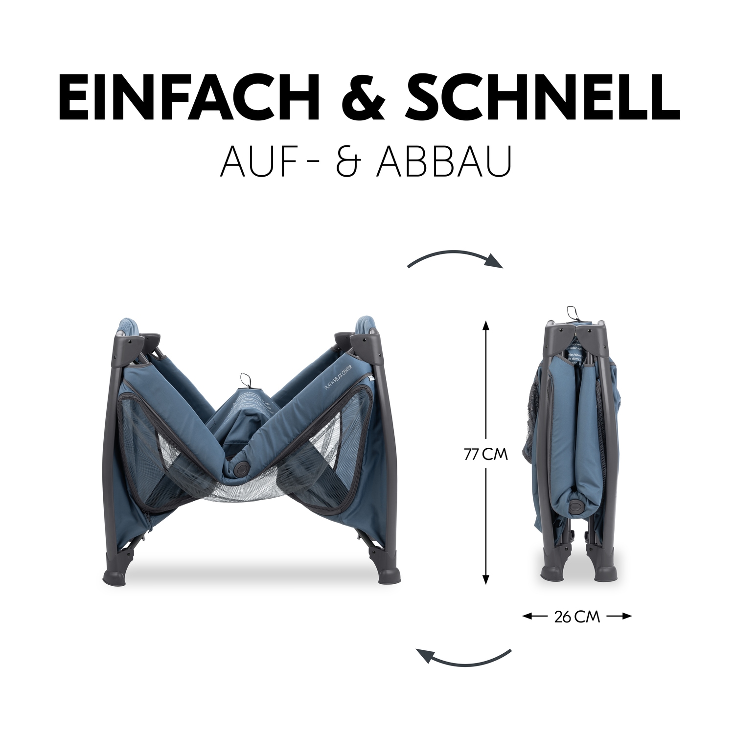 Hauck Lit de voyage pour bébé »Play N Relax Center, dark blue« inkl. Neugeboreneneinhang, Wickelmulde, Ausstieg, Räder