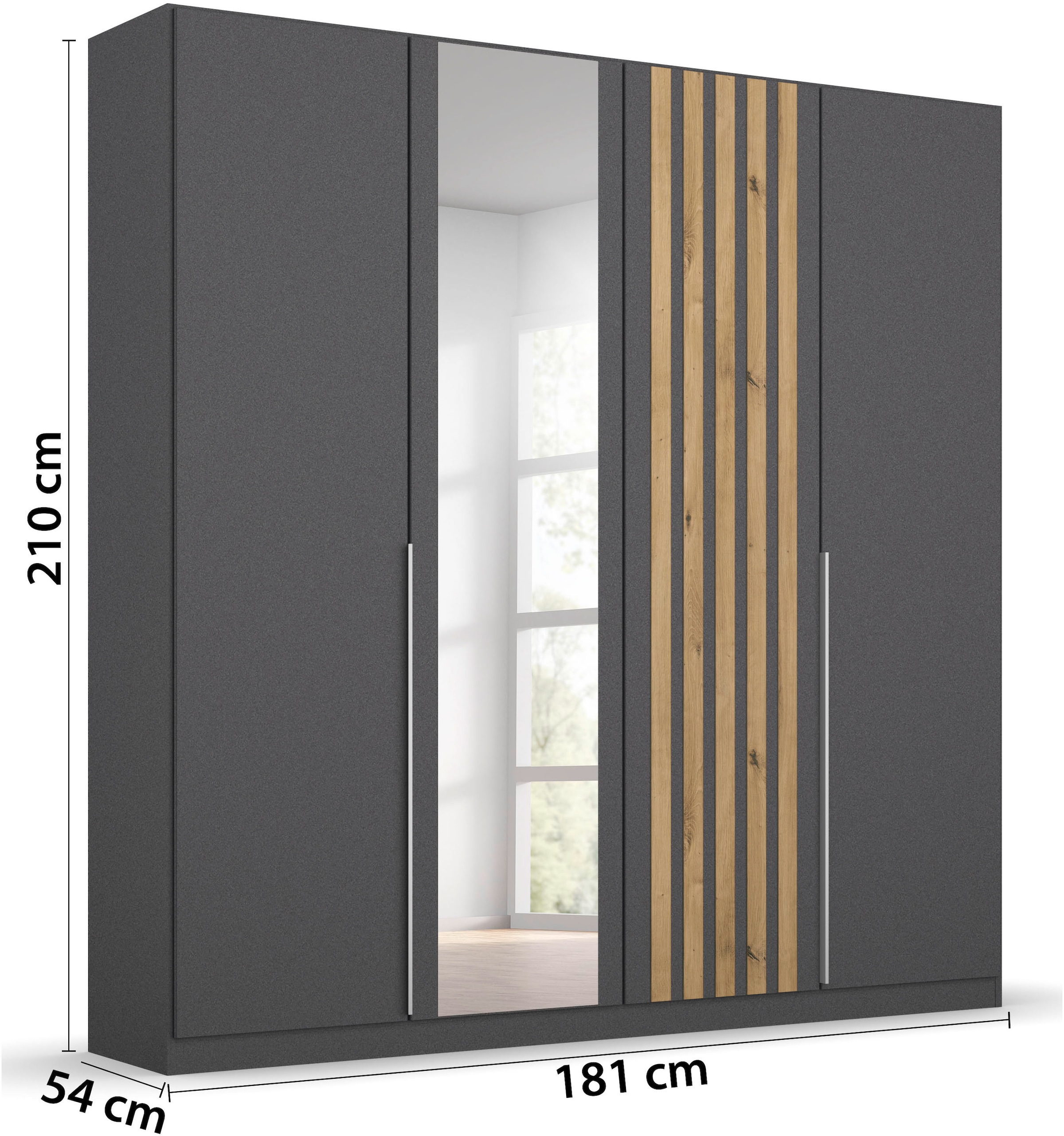 rauch Drehtürenschrank »Kleiderschrank Schrank Garderobe Wäscheschrank Schlafzimmer LAMELLA« Breiten 181/226/271 cm in 3 Ausstattungen BASIC/CLASSIC/PREMIUM,  elegante Lamellen-Auflage in 3D Akustikpaneel Optik MADE IN GERMANY