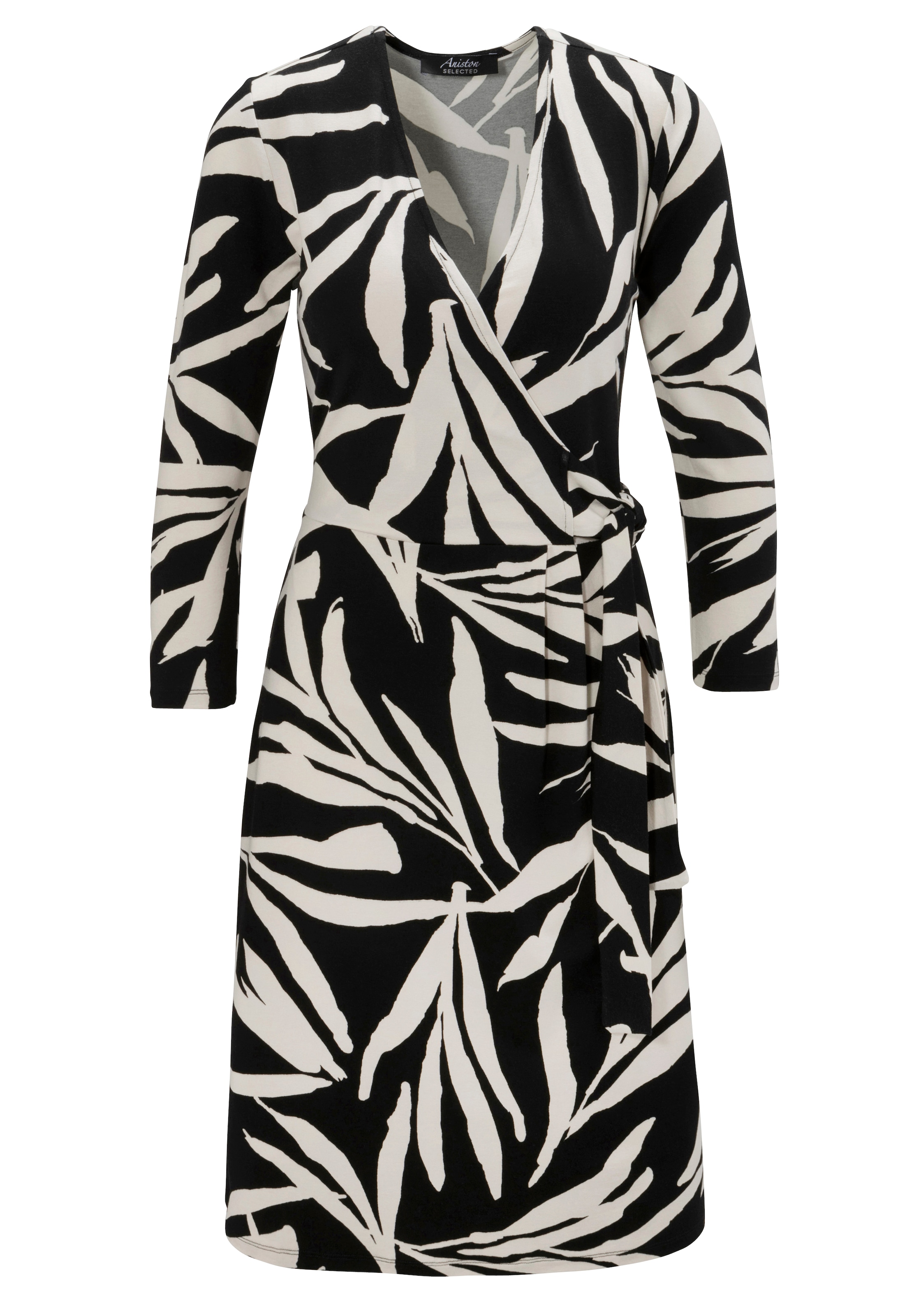 ♕ Aniston SELECTED Jerseykleid, mit versandkostenfrei NEUE - KOLLEKTION Blätterdruck Wickeloptik und femininer kaufen