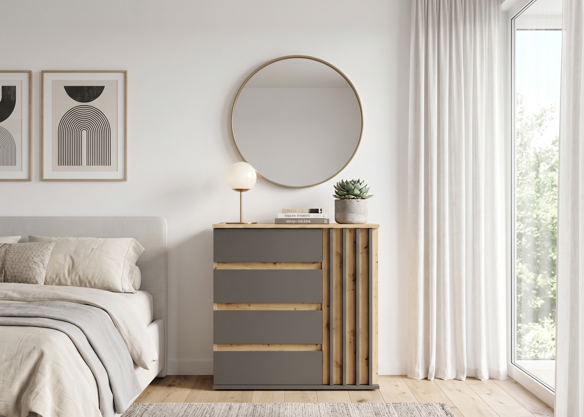 Home affaire Kommode »LANDUVA Sideboard mit viel Stauraum, Breite 80 cm« Schrank mit Schubladen und 1 Tür, Lamellen Design