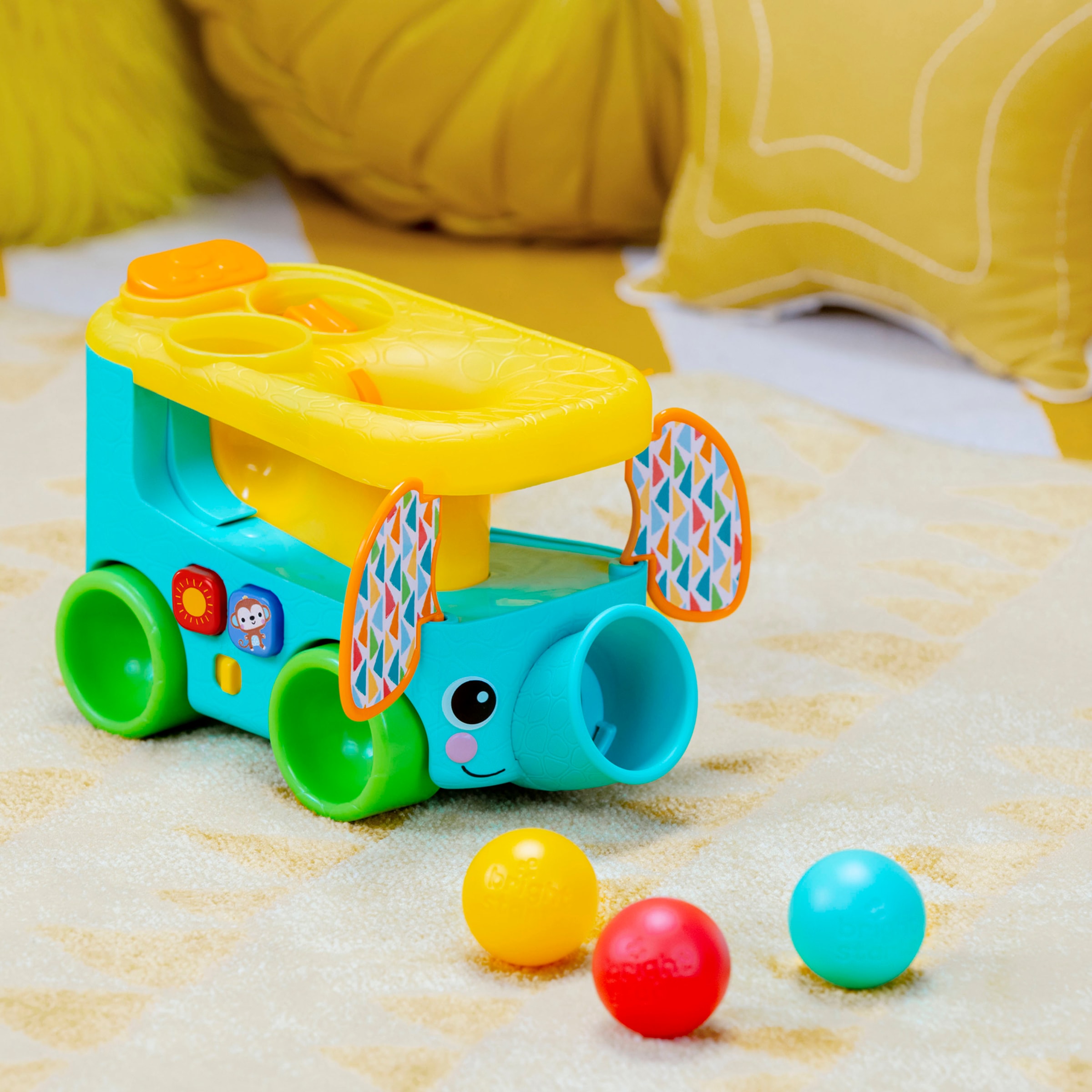 Bright Starts Jouets éducatifs »Pop & Roll Safari Bus  Ball Play Toy« mit Licht und Sound