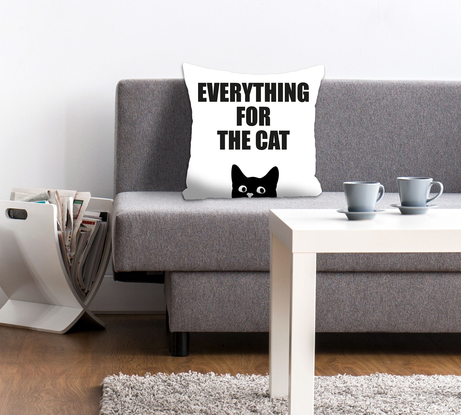 Image of queence Dekokissen "EVERYTHING FOR THE CAT" Kissenhülle,Everything for the cat,Spruch,Weiss,Minimalistisch,Lustig