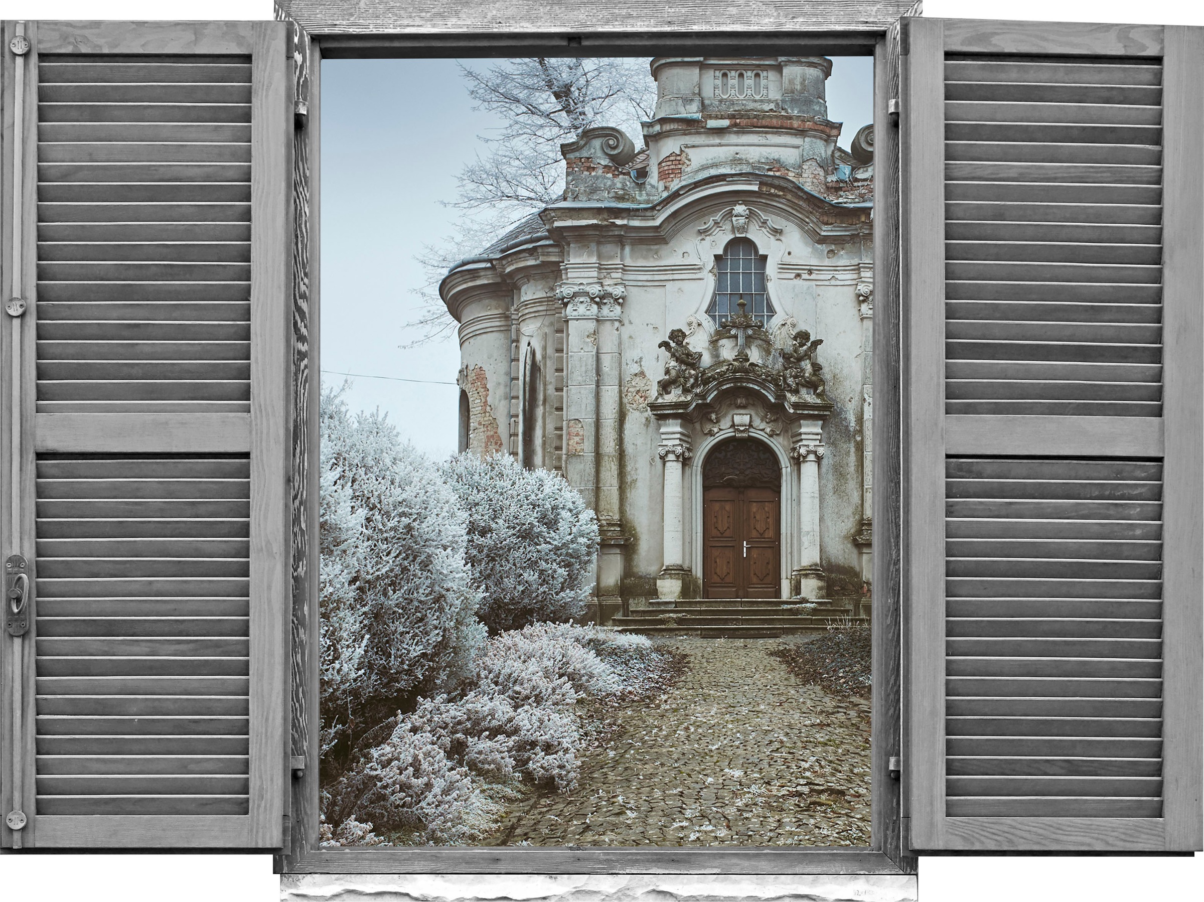 Image of queence Wandtattoo "Haus" Wandsticker, Wandbild, selbstklebend, 3D, Fenster