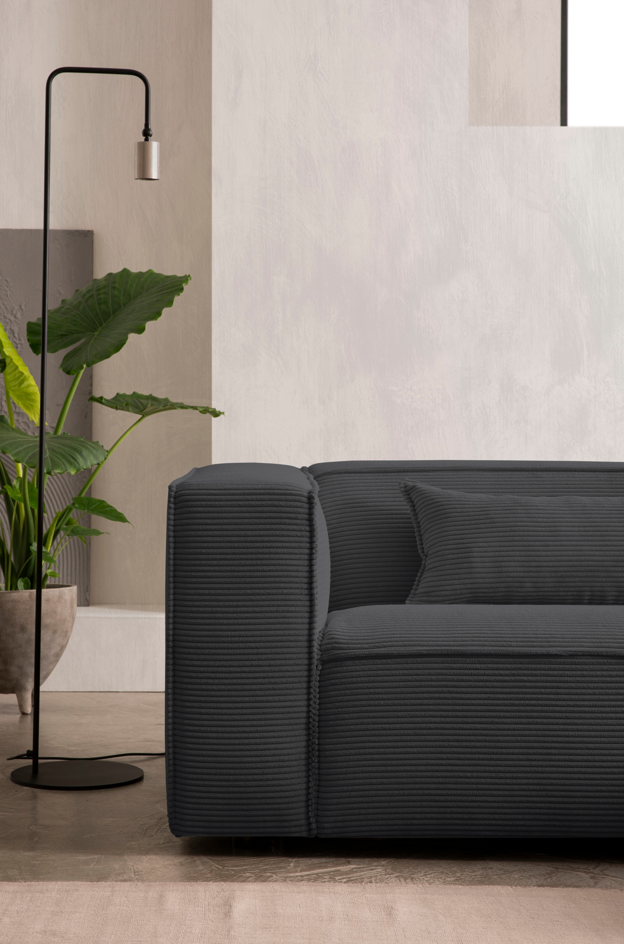 LeGer Home by Lena Gercke Canapé d'angle »PIARA mit Kedernaht, Cord, Leinenoptik o. Strukturstoff, Couch, L-Form« wahlweise Ottomane rechts/links, schwarze Füsse, bequemer Sitzkomfort