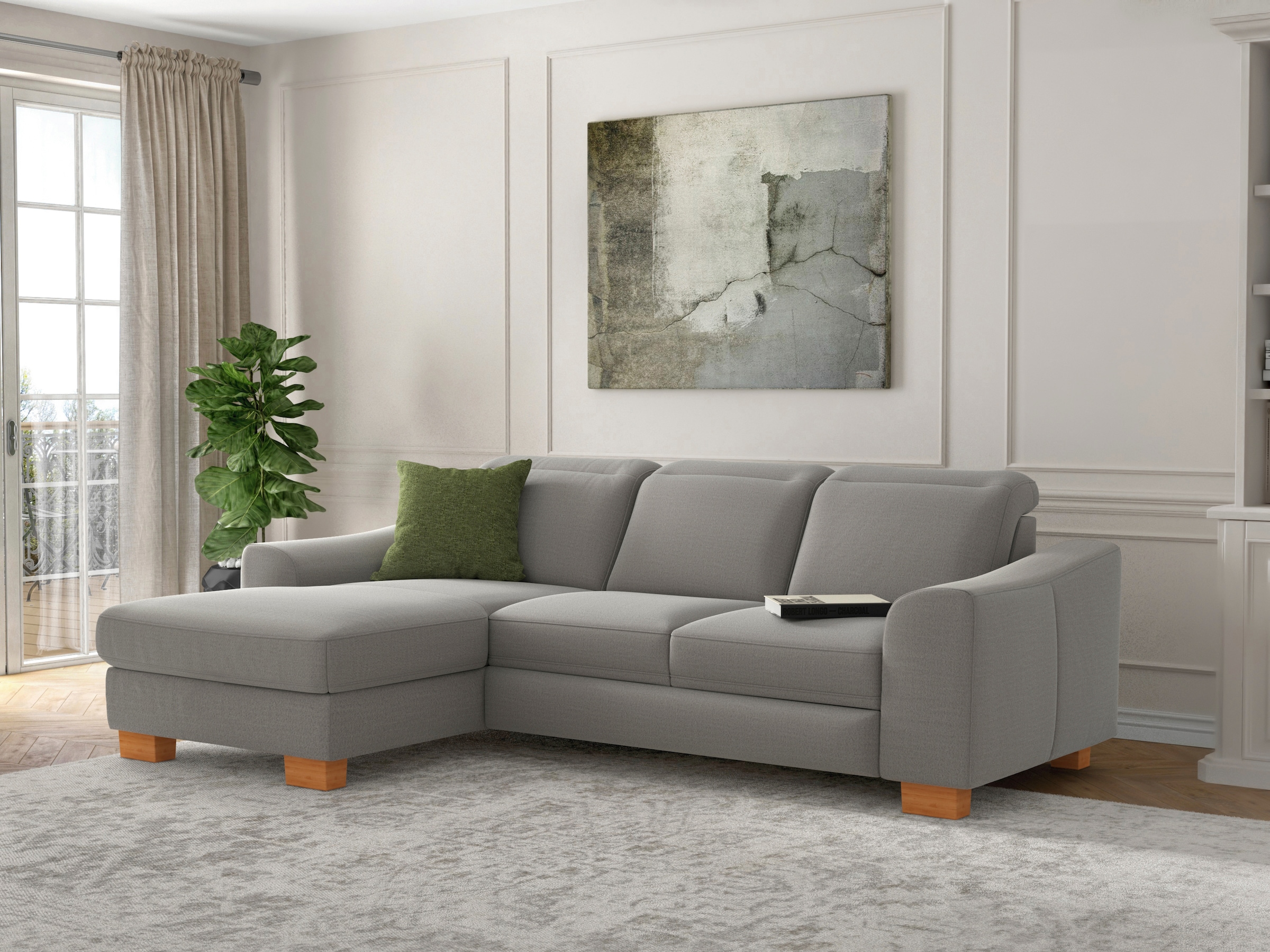 sit&more Canapé d'angle »Dundee L-Form« mit Federkern und Massivholzfüssen, wahlweise mit Kopfteilverstellung