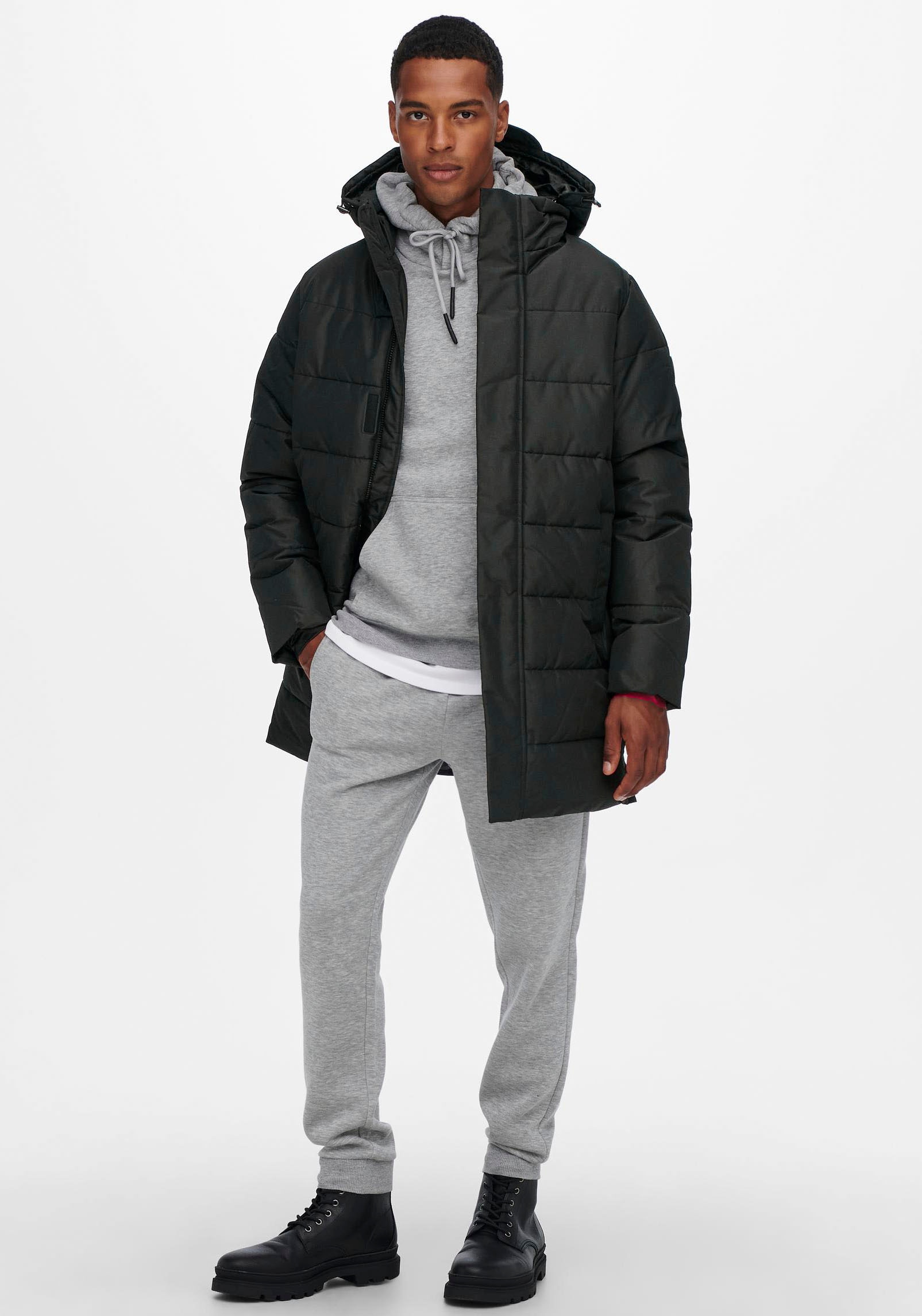 ONLY & SONS Steppjacke »ONSCARL LIFE LONG QUILTED COAT NOOS OTW«, mit Kapuze