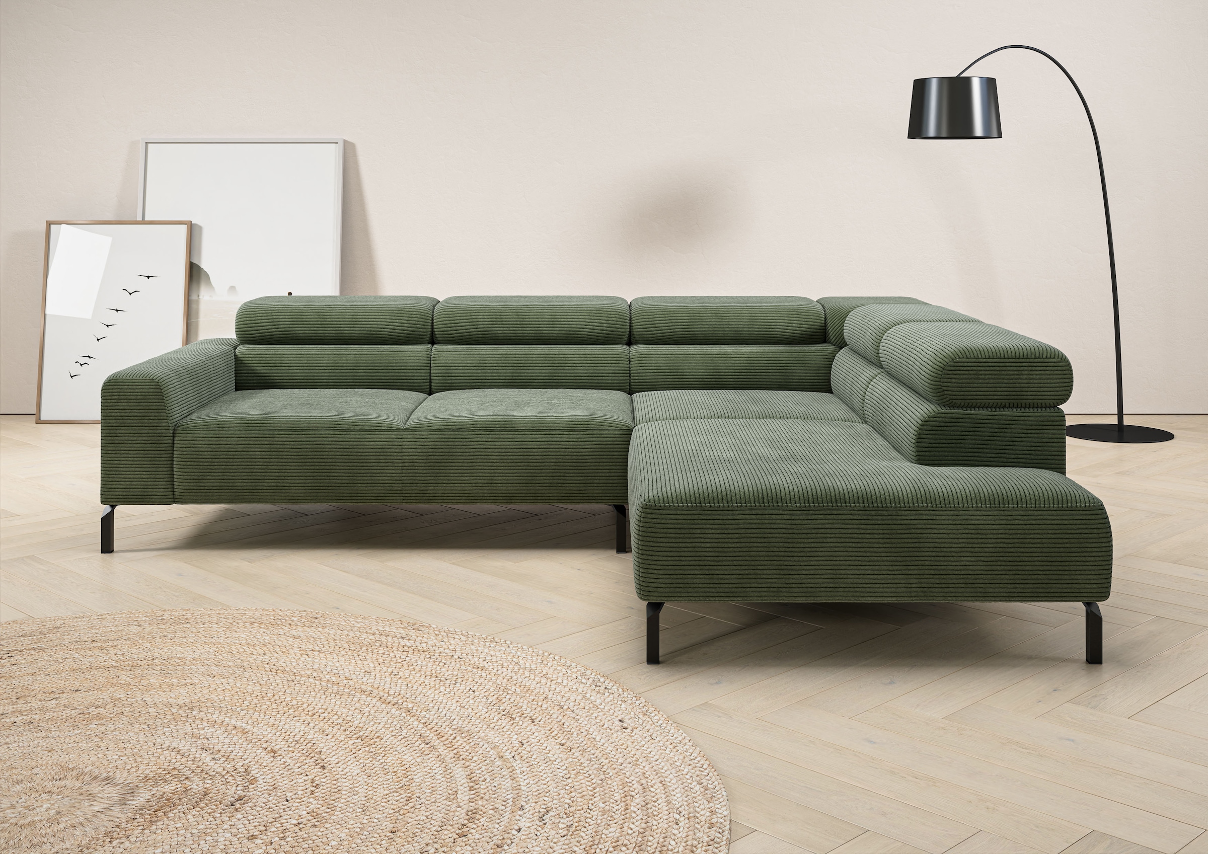 Image of Home affaire Ecksofa "Antonelli, L-Form, inkl. Kopfteilverstellung, Breite 276 cm, bequem" mit elektrischer Sitztiefenverstellung, in Cord, oliv
