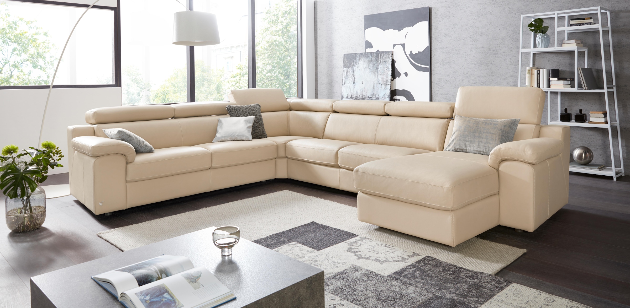 Image of CALIA ITALIA Wohnlandschaft "CS Mambo, U-Form, Familiensofa, bequem und zeitlos" in Leder, inklusive Kopfteilverstellung