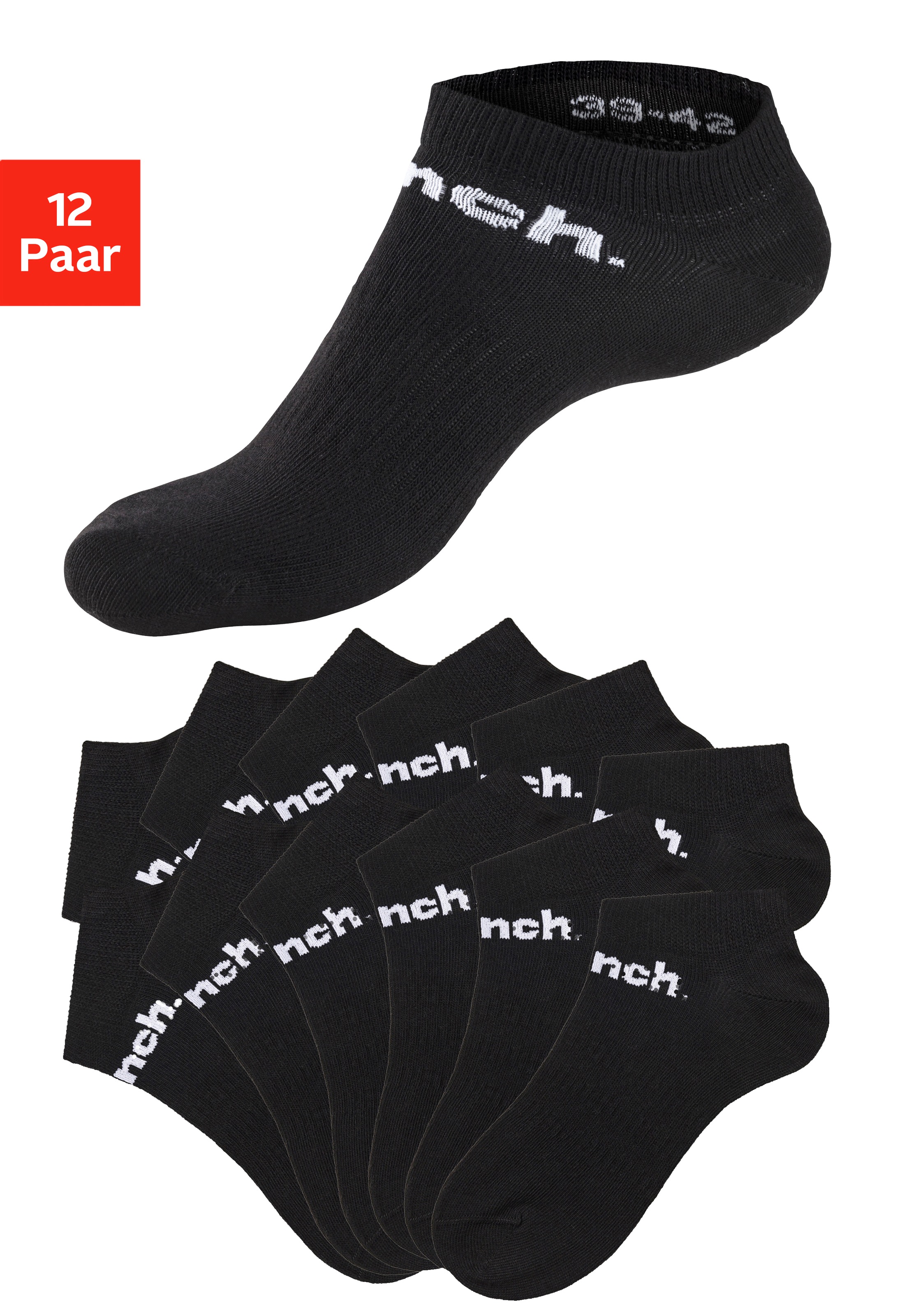 Image of Bench. Sportsocken "Damen Herren Sneaker Socken, Laufsocken niedrige Socken" Packung, 12 Paar tlg. Sneakersocken mit klassischem Logoschriftzug