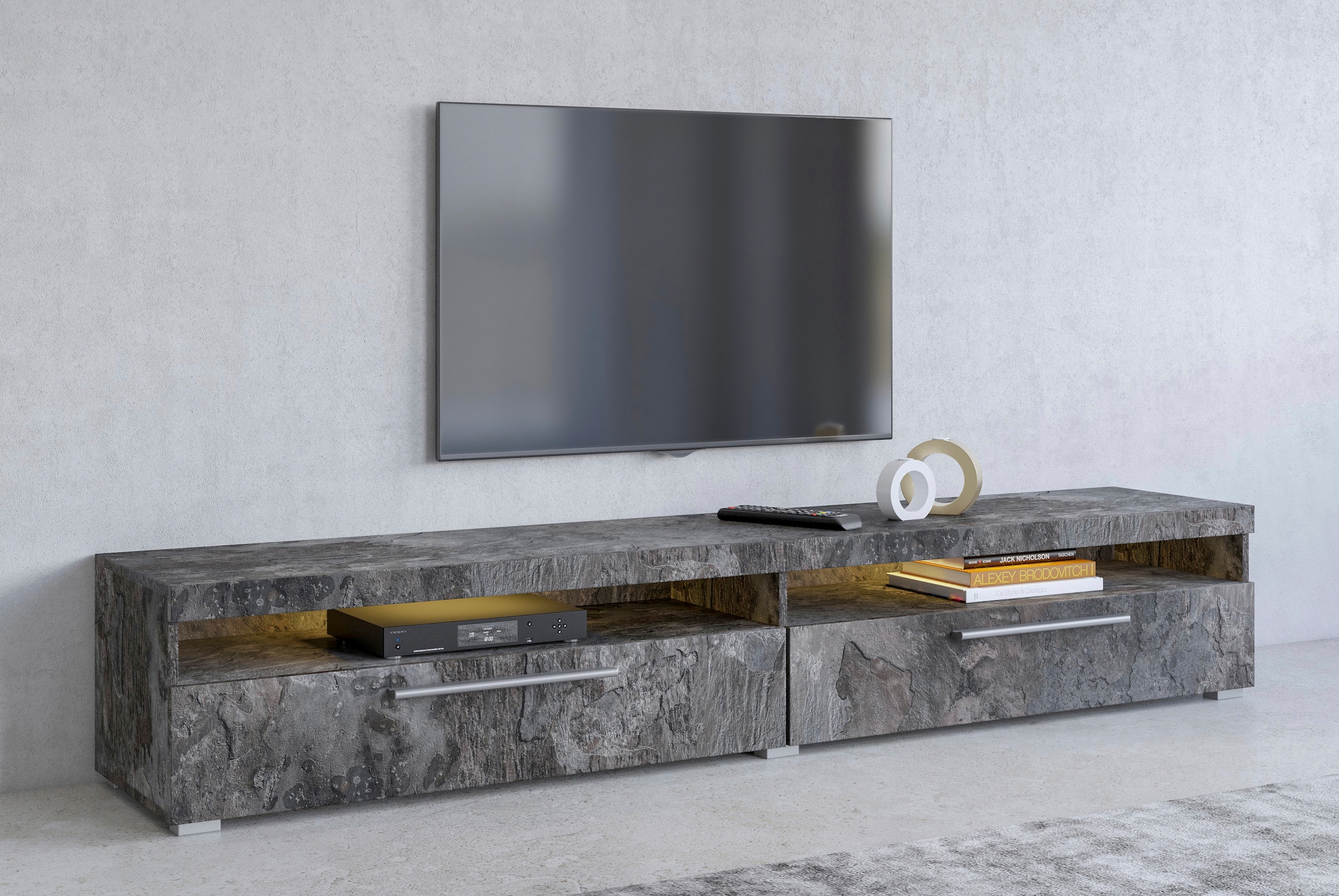 Lowboard »India,Breite 200 cm, stilvolle Fernsehschrank mit offenen Fächern«, TV-Board...
