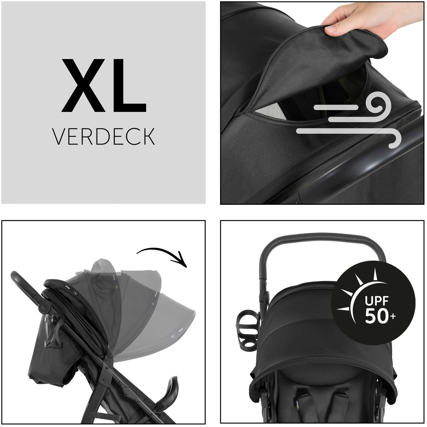 Hauck Poussette pour enfants »Rapid 4D Air, black« mit verlängerbarem 3-Zonen Verdeck