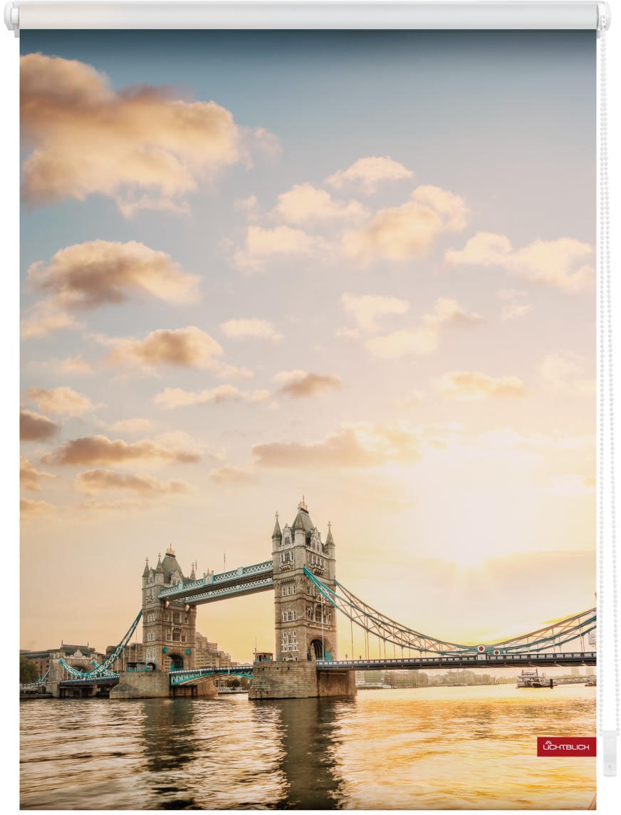Image of LICHTBLICK ORIGINAL Seitenzugrollo "Rollo Klemmfix, ohne Bohren, Verdunkelung, Tower Bridge - Rot Weiss" verdunkelnd Verdunkelung energiesparend freihängend