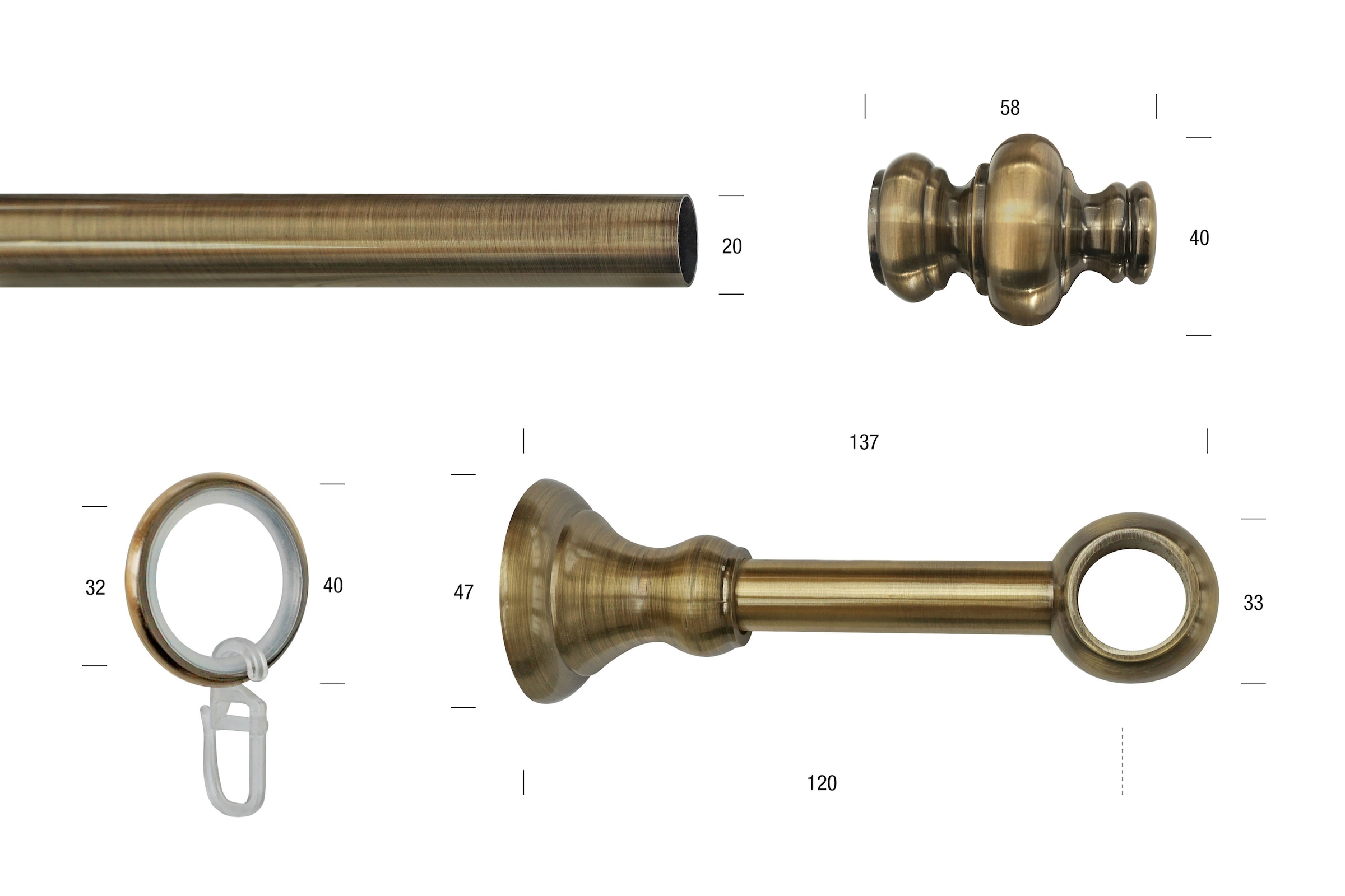 GARESA Tringle à rideaux »ANDREA« Ø 20 mm 1 course-läufig Wunschmasslänge Vorhanggarnitur, verlängerbar, Endknopf Profil gross, mit Ringen