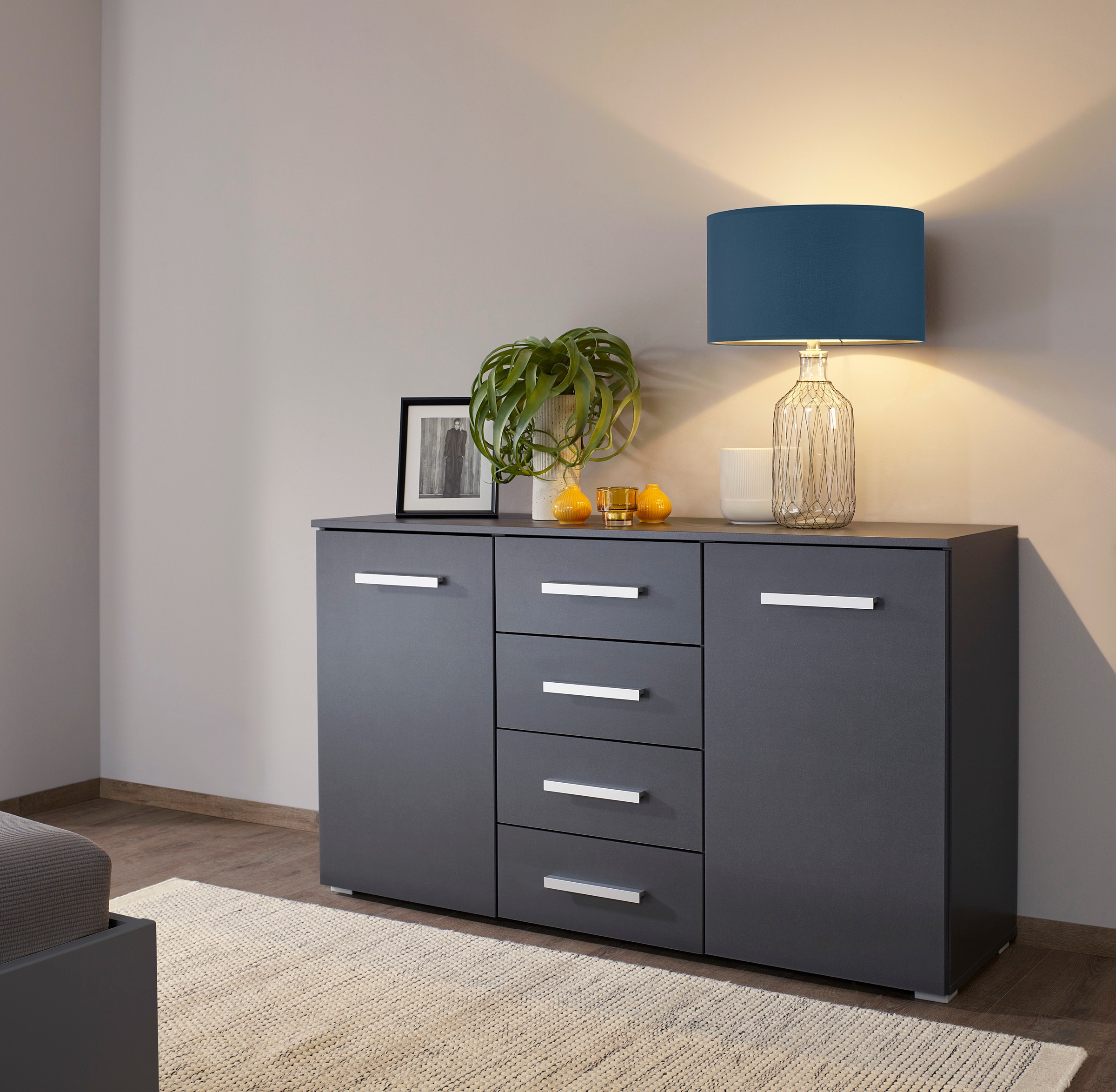 rauch Schubkastenkommode "Sideboard Kommode Kombikommode KOLUNA mit Dekorfront" Breite 120 cm mit moderner Dekorfront, vier große Schubladen, mit insgesamt 4 Einlegeböden MADE IN GERMANY
